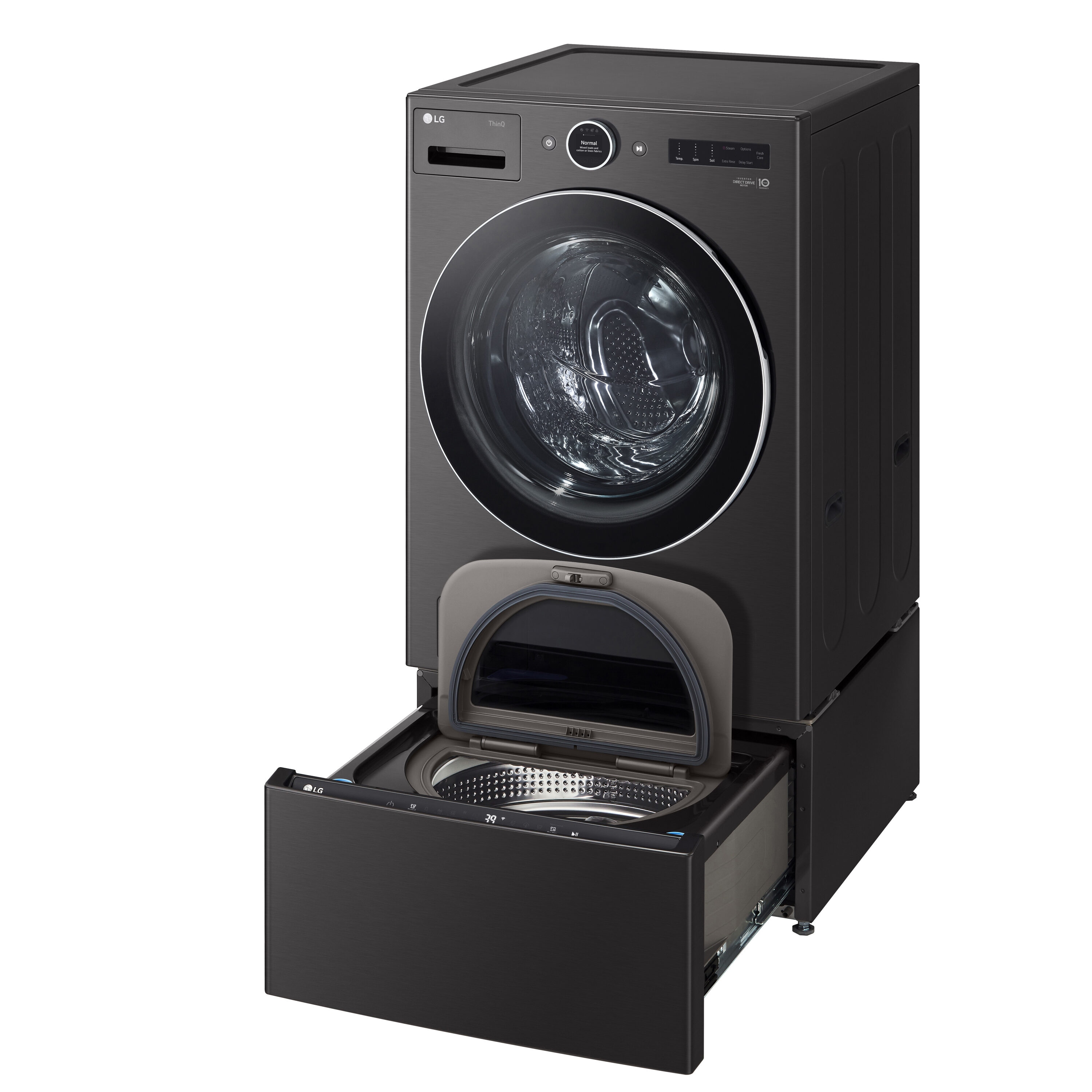 Lavadora frontal apilable inteligente con ciclo de vapor de 5.0 pies cúbicos (acero negro) ENERGY STAR LG WM6700HBA