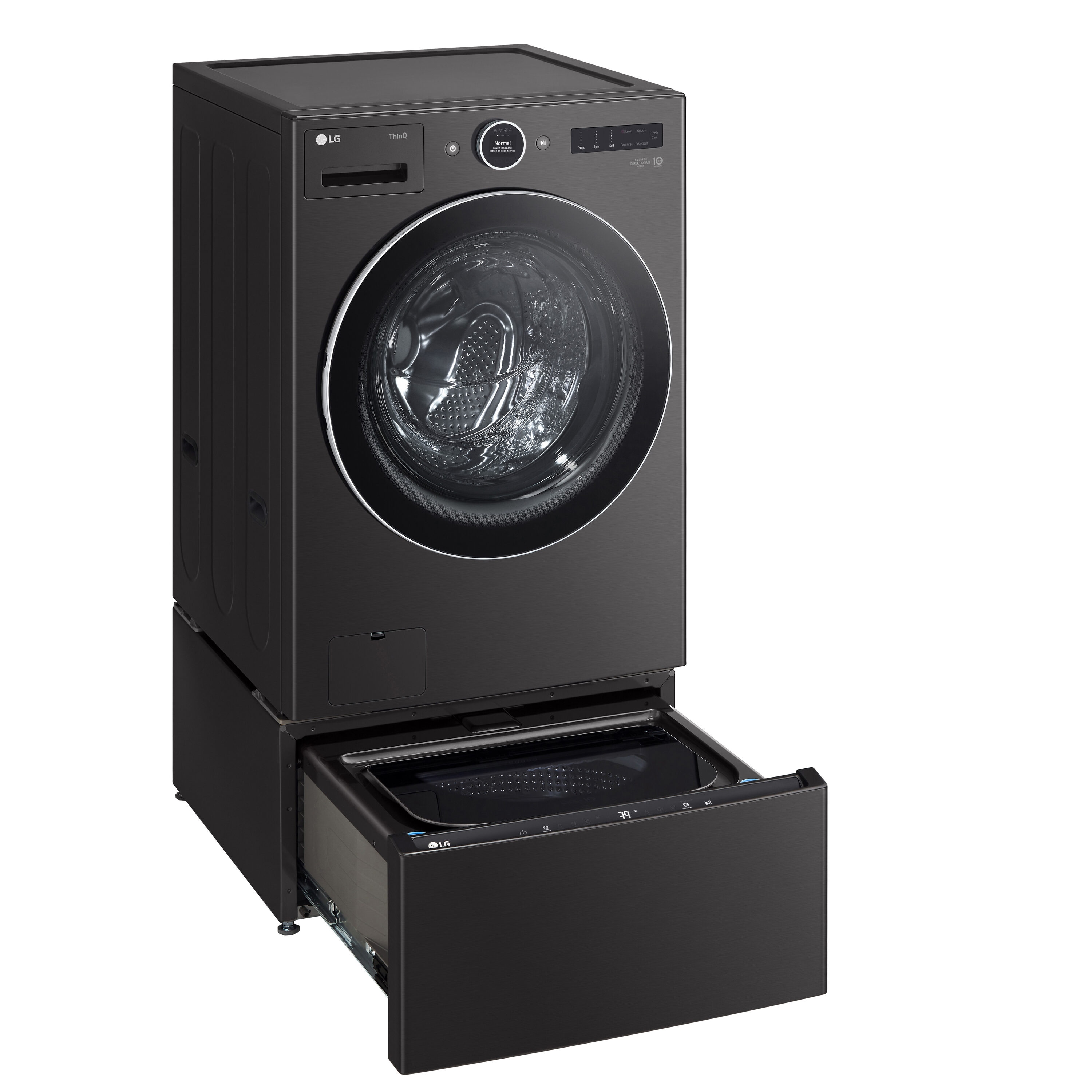 Lavadora frontal apilable inteligente con ciclo de vapor de 5.0 pies cúbicos (acero negro) ENERGY STAR LG WM6700HBA