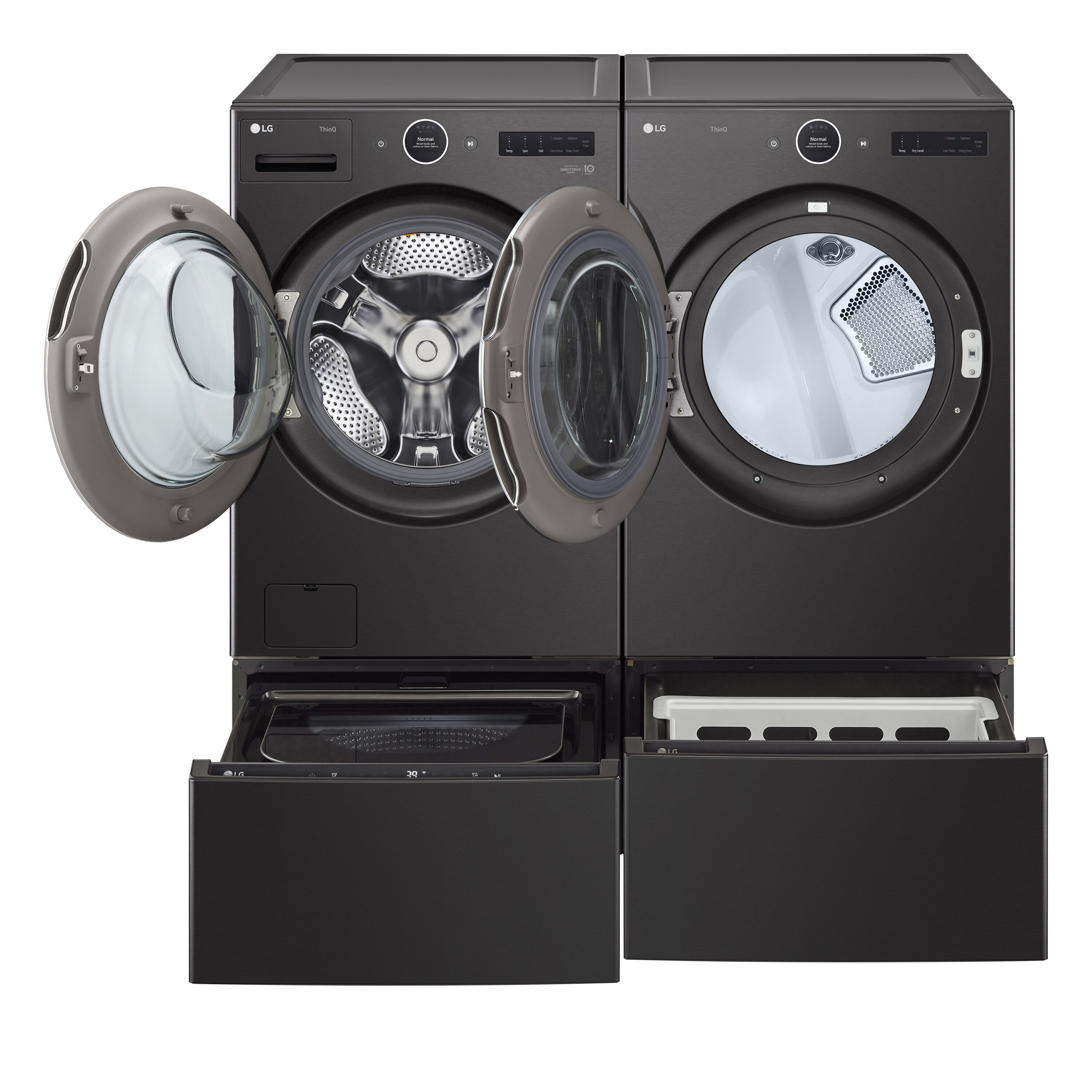 Lavadora frontal apilable inteligente con ciclo de vapor de 5.0 pies cúbicos (acero negro) ENERGY STAR LG WM6700HBA