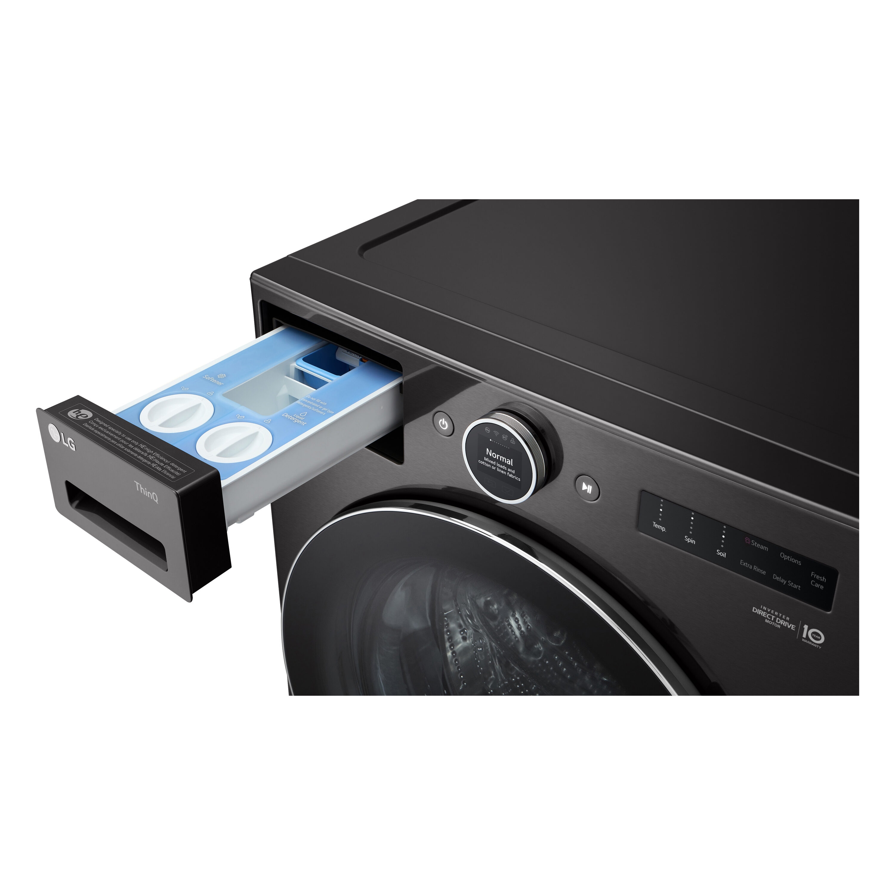 Lavadora frontal apilable inteligente con ciclo de vapor de 5.0 pies cúbicos (acero negro) ENERGY STAR LG WM6700HBA
