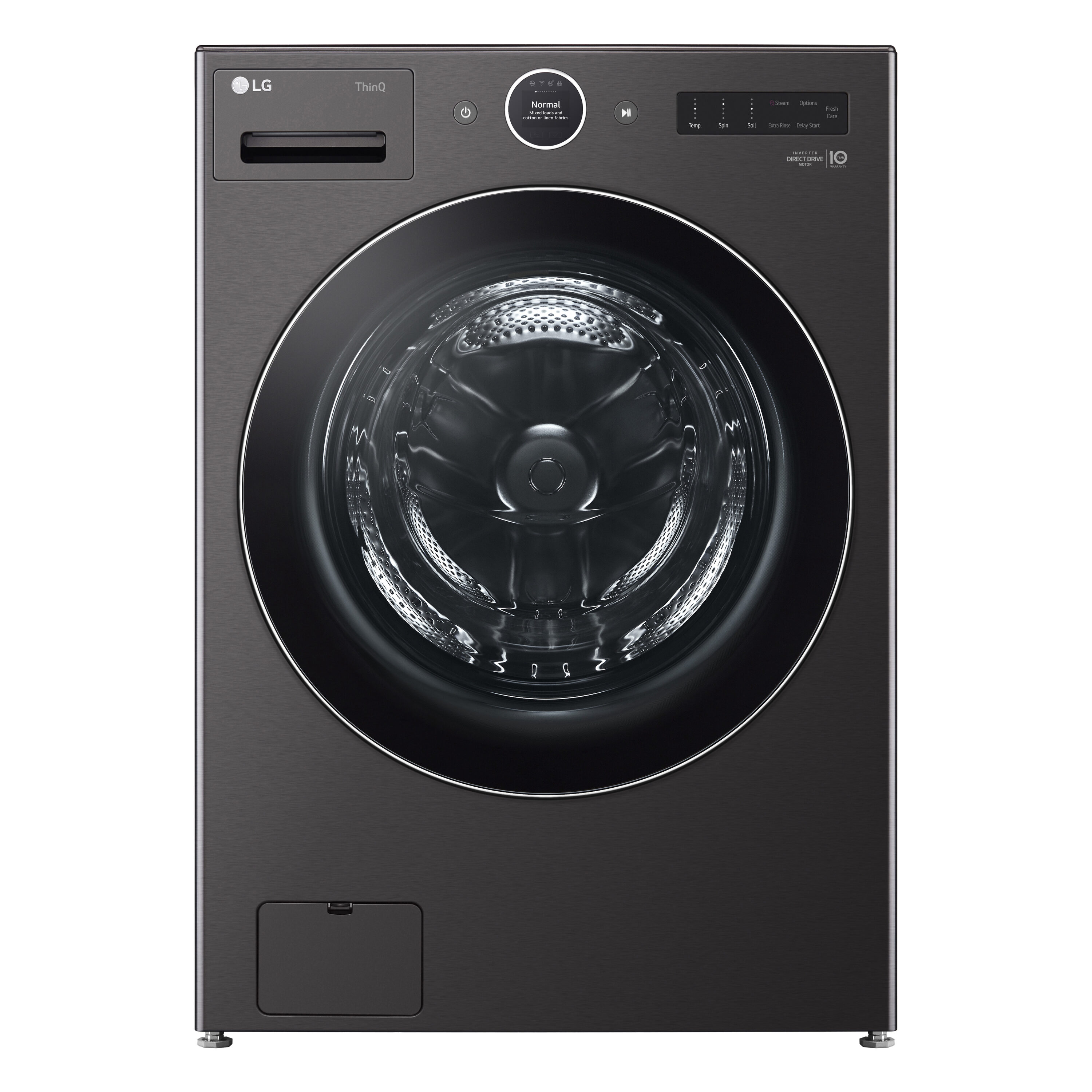 Lavadora frontal apilable inteligente con ciclo de vapor de 5.0 pies cúbicos (acero negro) ENERGY STAR LG WM6700HBA
