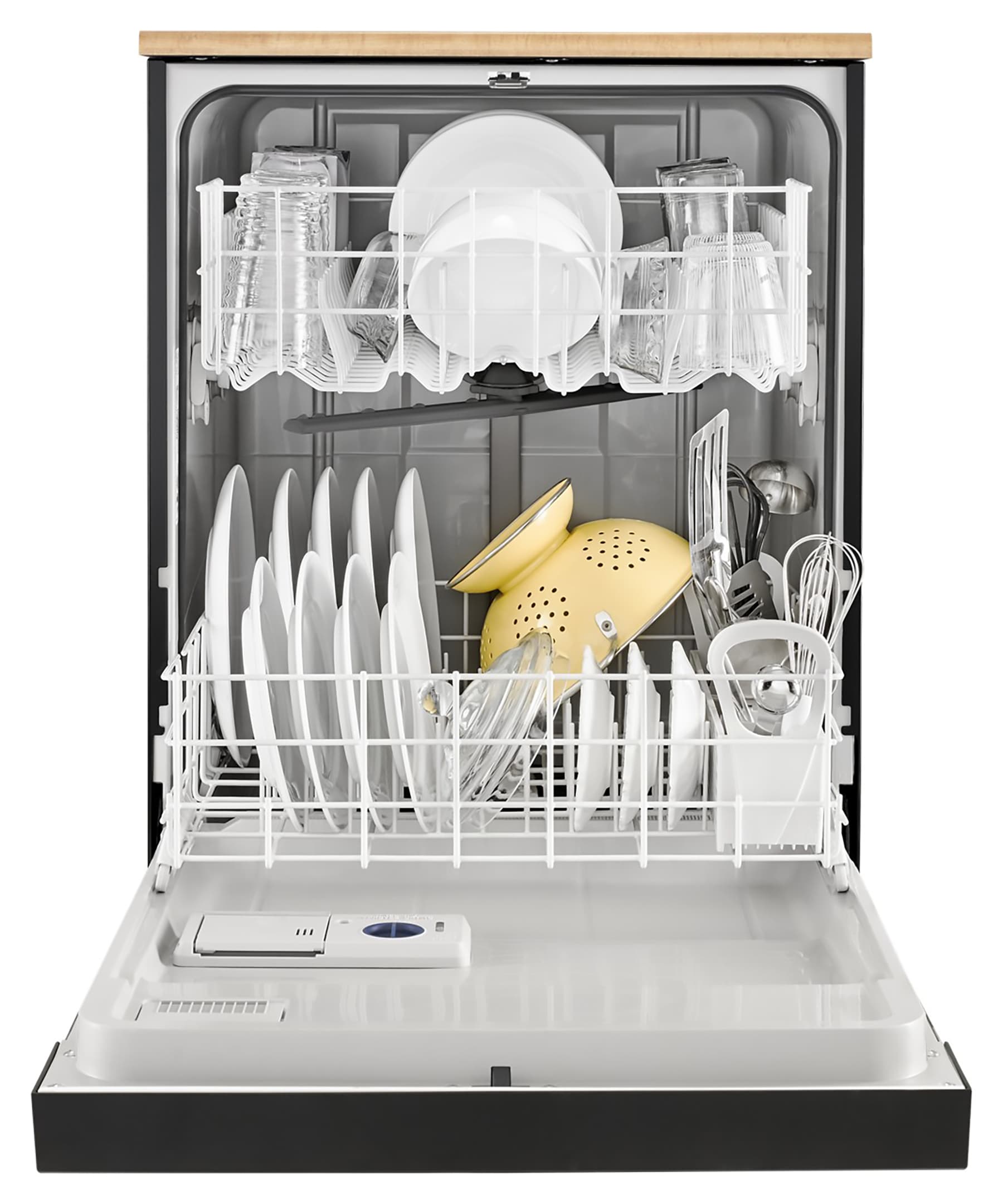 Lavavajillas portátil independiente Whirlpool de 24.125 pulgadas (Negro) Nivel de sonido estándar de 64 decibeles WDP370PAHB