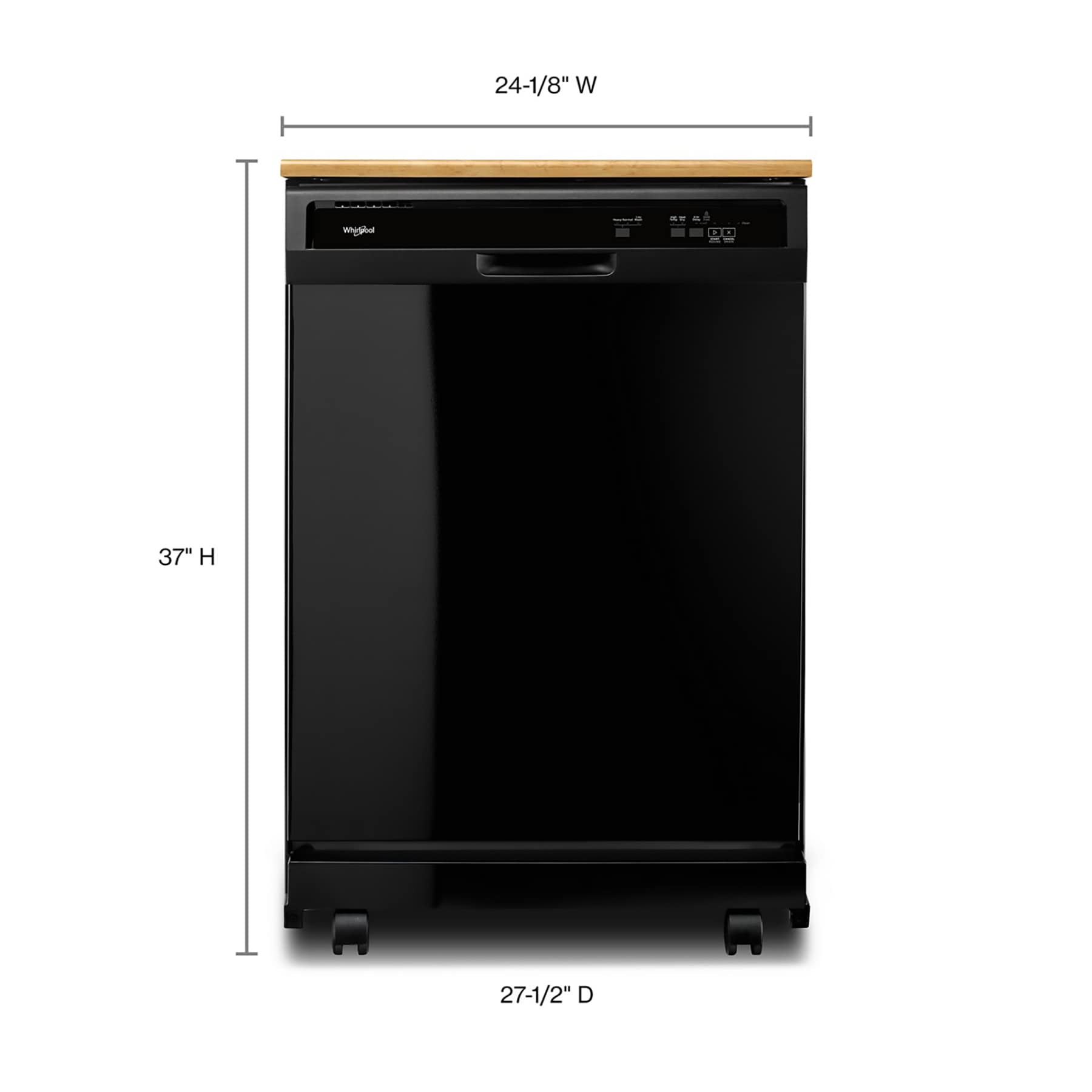 Lavavajillas portátil independiente Whirlpool de 24.125 pulgadas (Negro) Nivel de sonido estándar de 64 decibeles WDP370PAHB