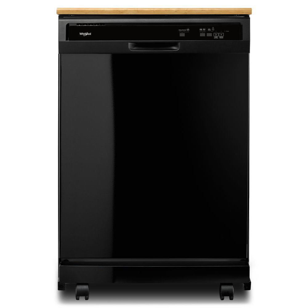 Lavavajillas portátil independiente Whirlpool de 24.125 pulgadas (Negro) Nivel de sonido estándar de 64 decibeles WDP370PAHB