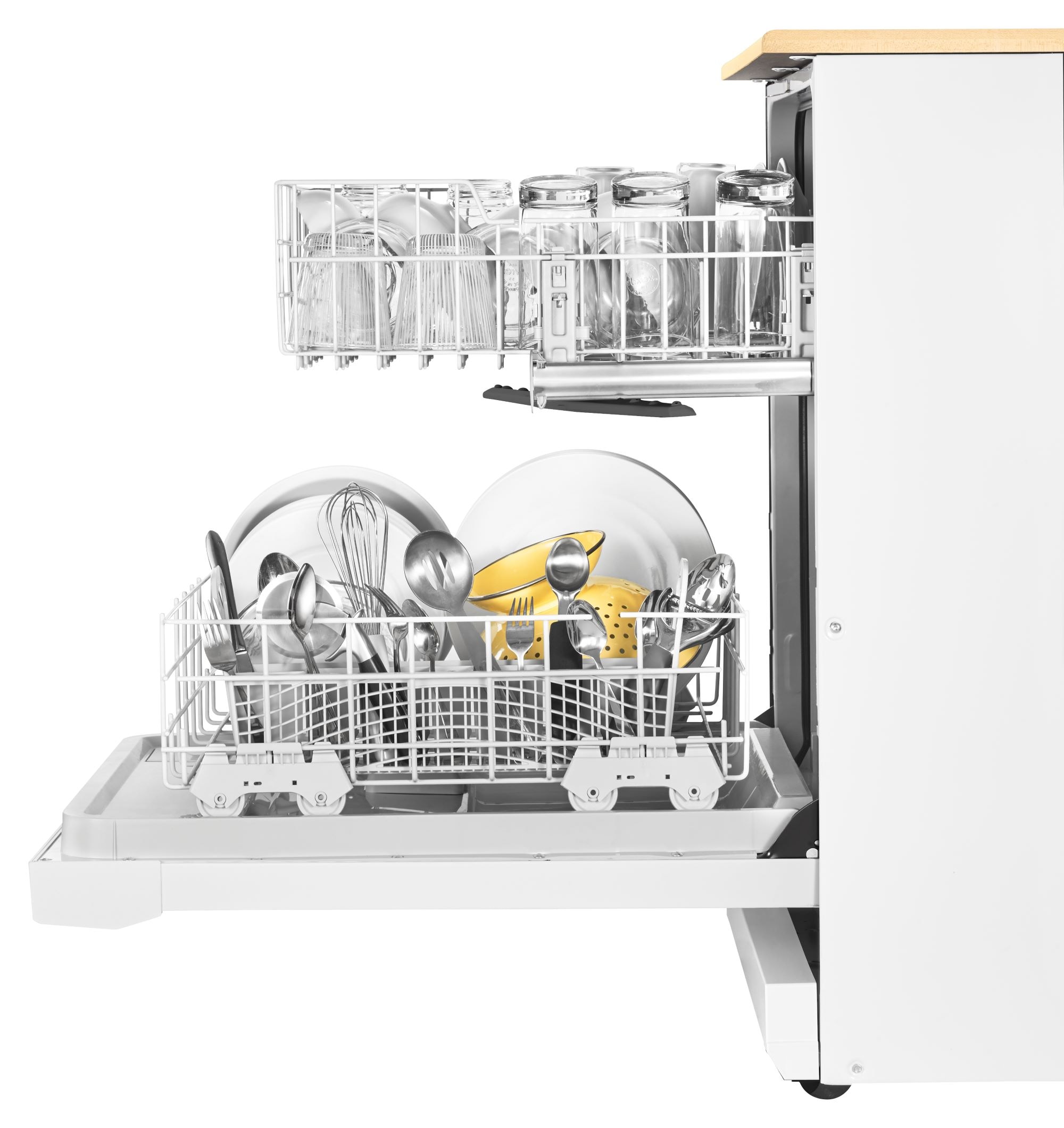 Lavavajillas portátil independiente Whirlpool de 24.125 pulgadas (Blanco) Nivel de ruido estándar de 64 decibeles WDP370PAHW