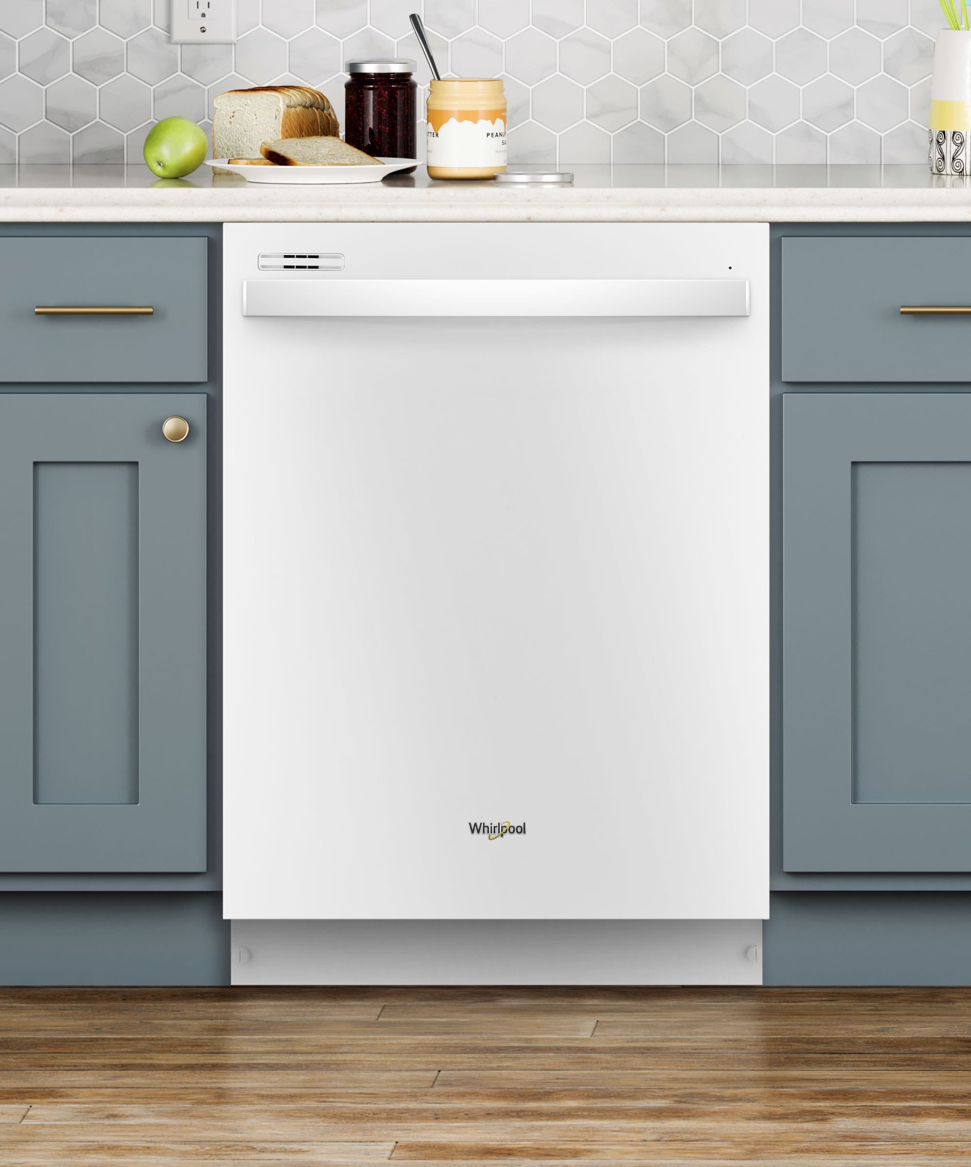 Lavavajillas portátil independiente Whirlpool de 24.125 pulgadas (Blanco) Nivel de ruido estándar de 64 decibeles WDP370PAHW