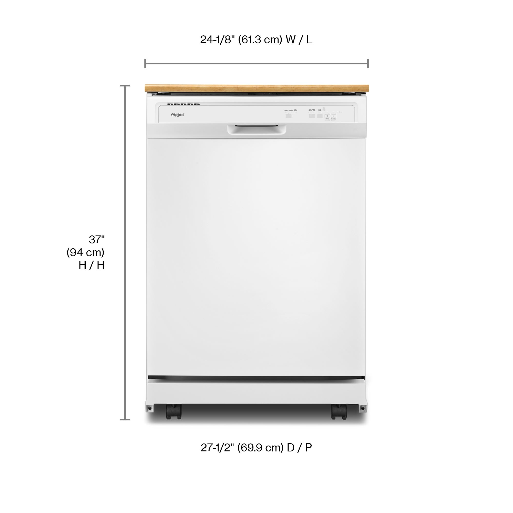 Lavavajillas portátil independiente Whirlpool de 24.125 pulgadas (Blanco) Nivel de ruido estándar de 64 decibeles WDP370PAHW