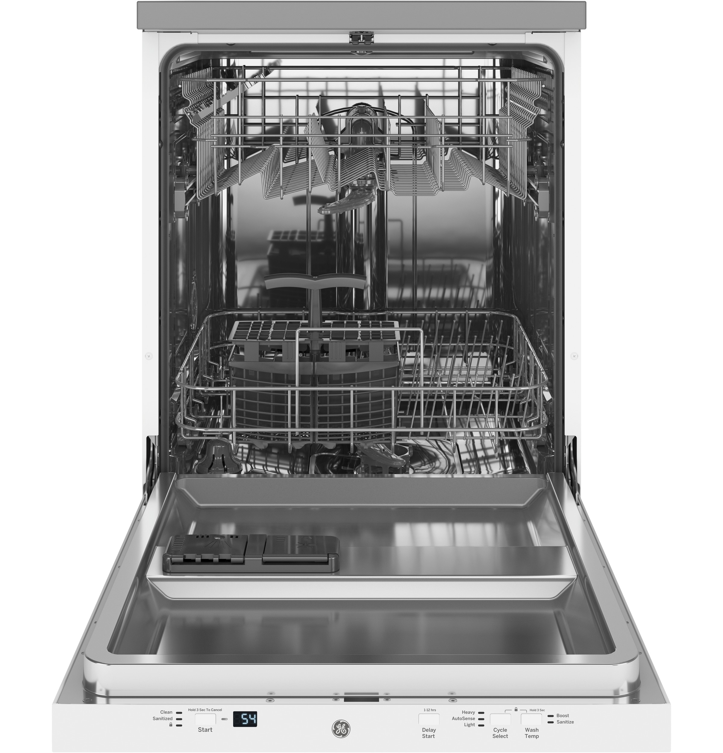 Lavavajillas portátil independiente GE de 23.625 pulgadas (blanco), certificado ENERGY STAR, nivel de sonido estándar de 54 decibeles GPT225SGLWW