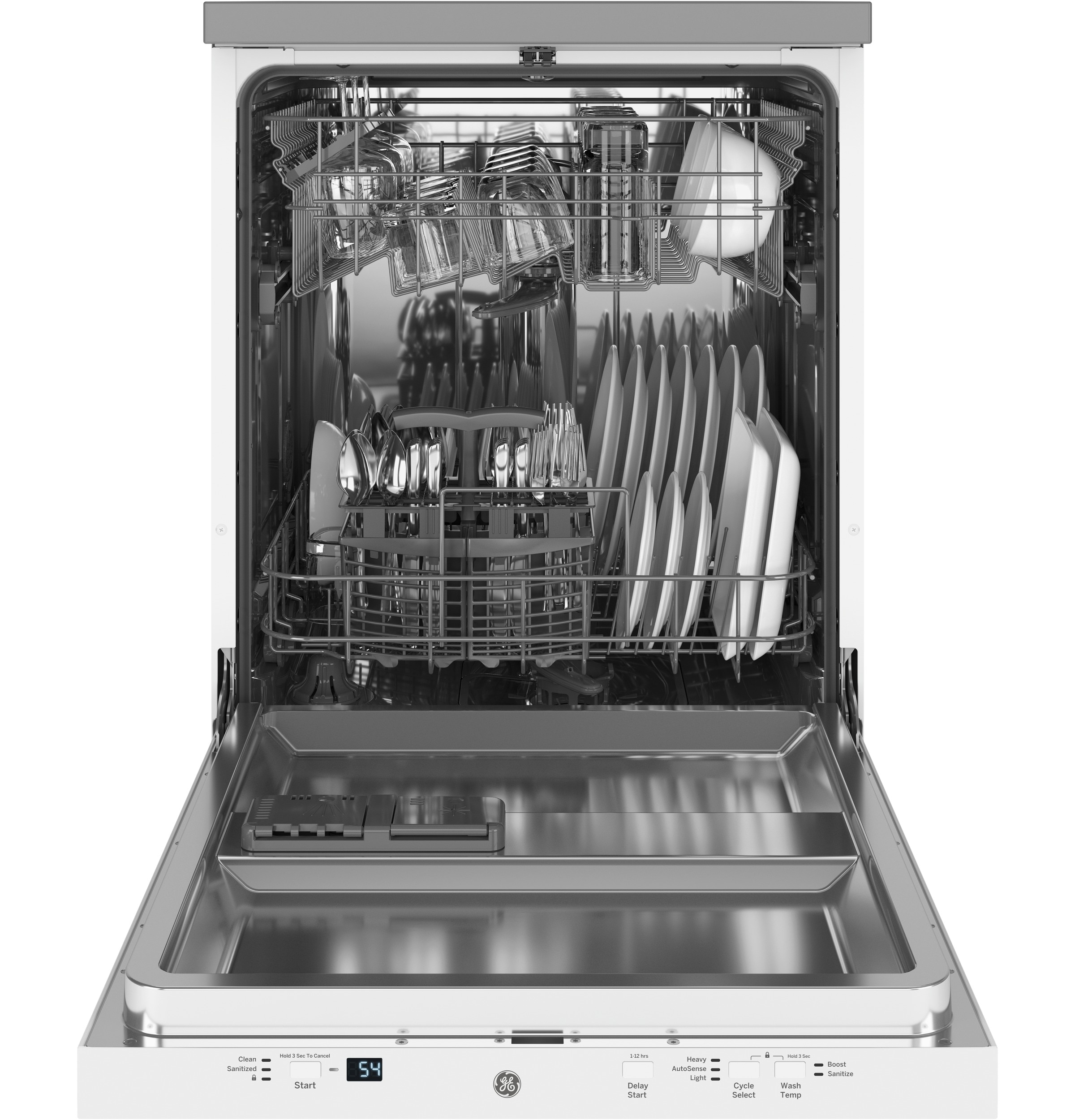 Lavavajillas portátil independiente GE de 23.625 pulgadas (blanco), certificado ENERGY STAR, nivel de sonido estándar de 54 decibeles GPT225SGLWW
