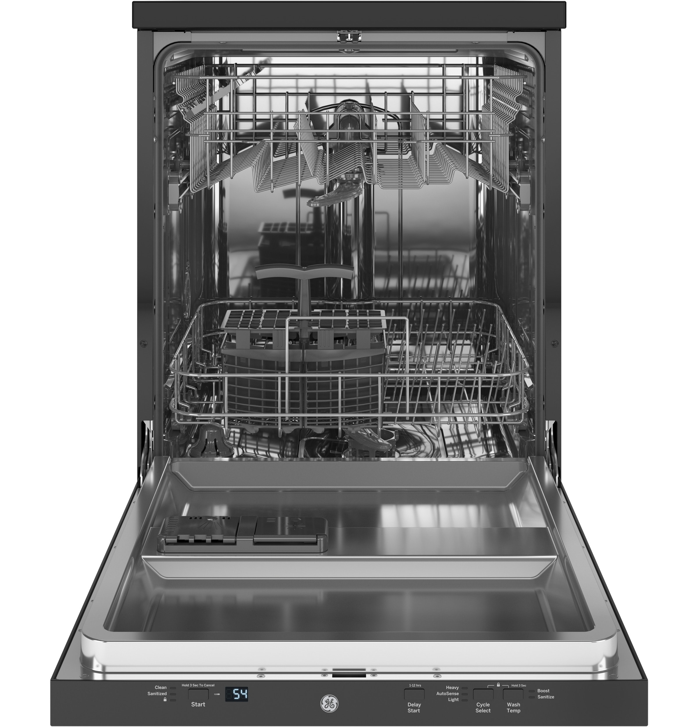 Lavavajillas portátil independiente de 23.625 pulgadas (Negro) Certificado ENERGY STAR, Nivel de Sonido Estándar de 54 Decibeles GPT225SGLBB