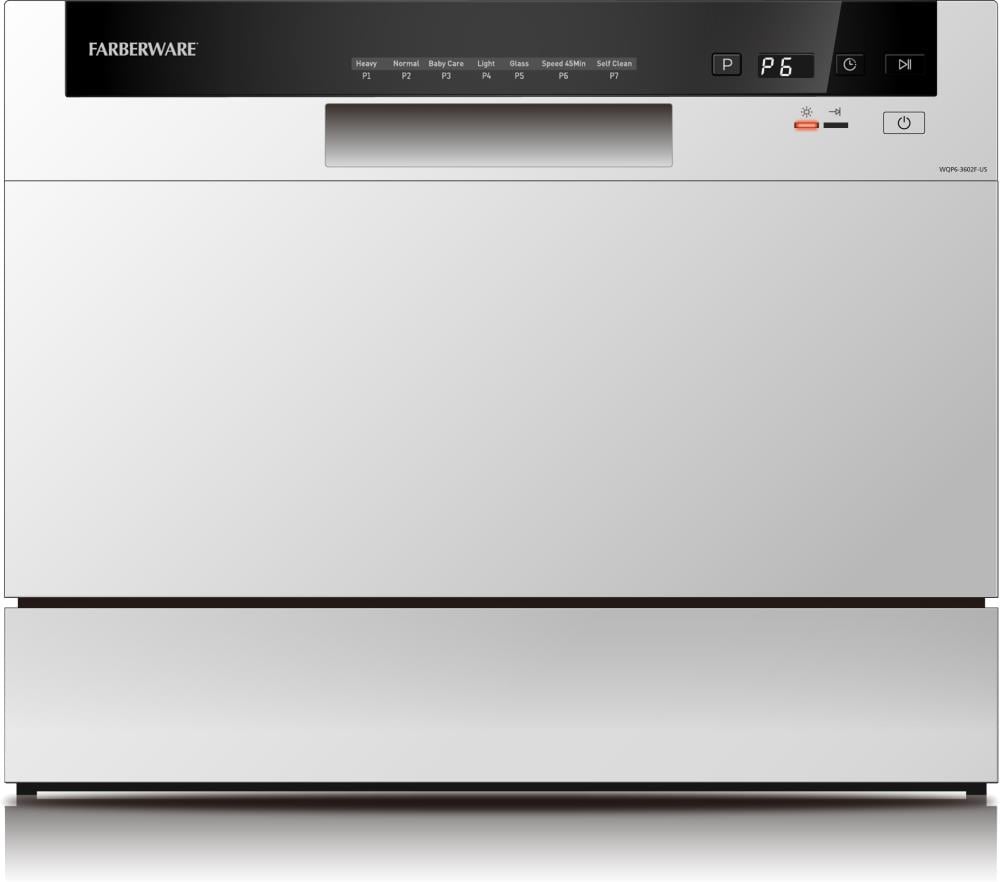 Lavavajillas portátil de mostrador Farberware Professional de 19.7 pulgadas (blanco) Nivel de sonido estándar de 54 decibelios FCD06ABBWHA