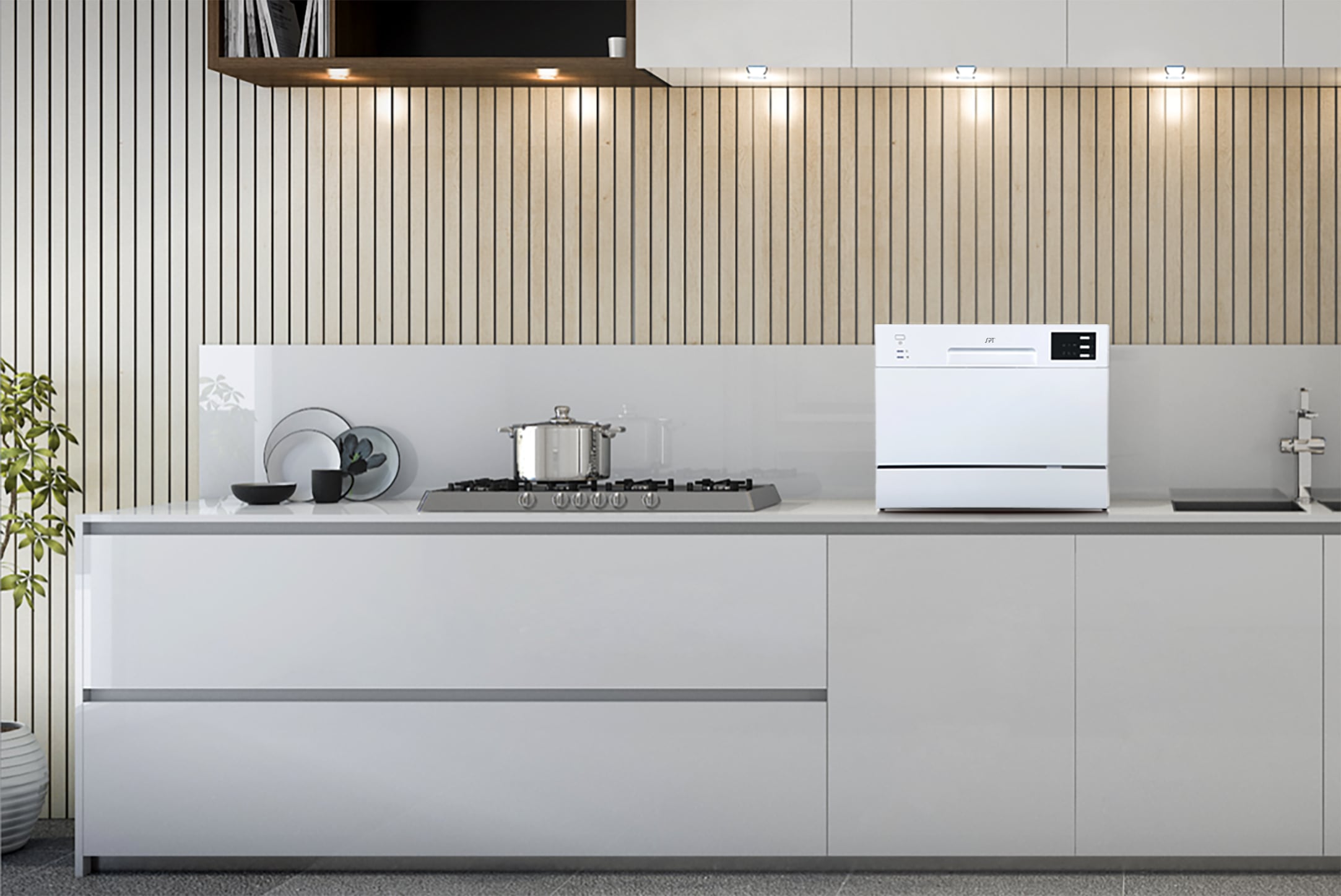 Lavavajillas portátil de encimera de 21.65 pulgadas (blanco) certificado por ENERGY STAR, nivel de sonido estándar de 55 decibeles SD-2225DWB