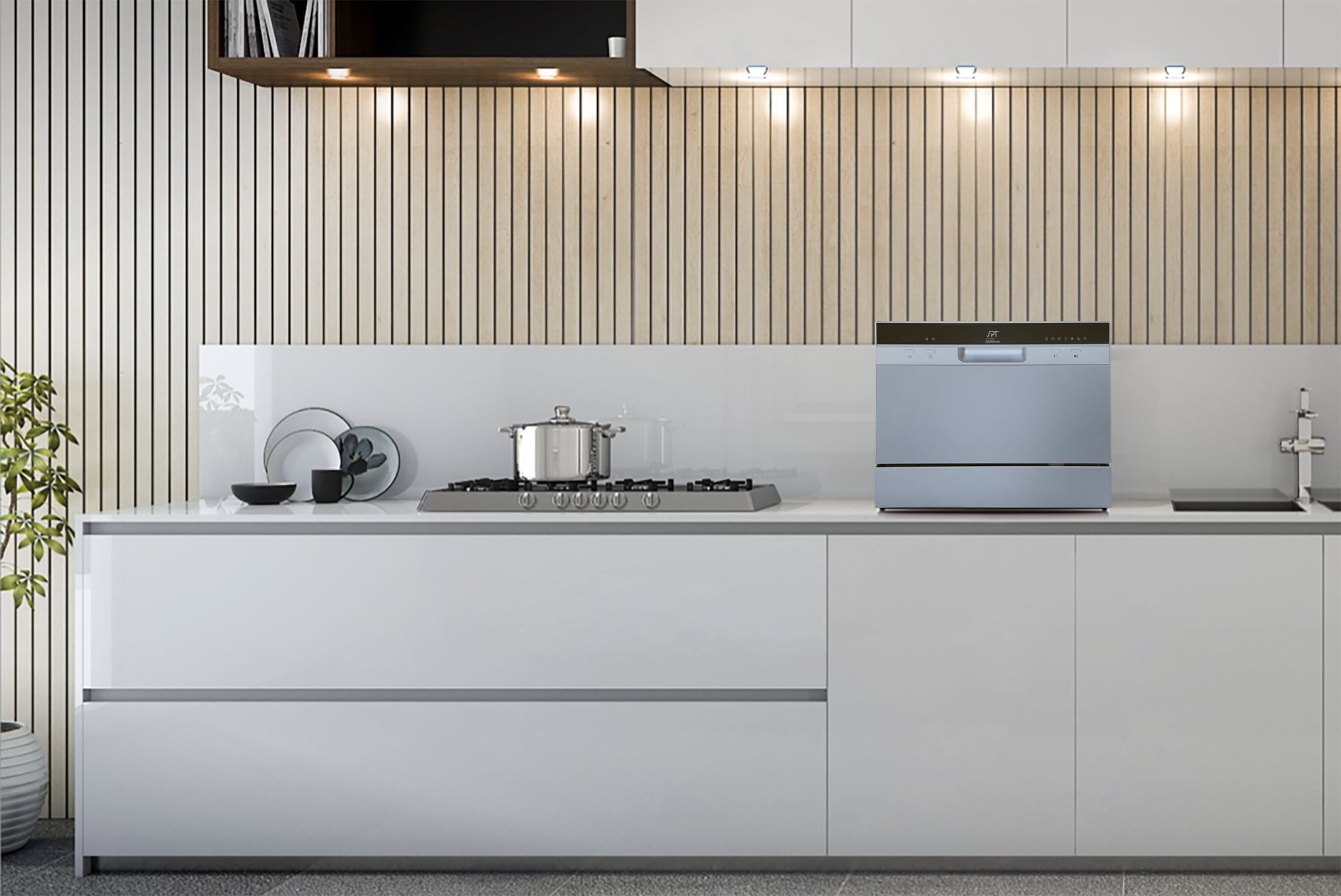 Lavavajillas portátil para encimera de 21.65 pulgadas (aspecto metálico) certificado ENERGY STAR, nivel de sonido estándar de 55 decibeles SD-2224DSB