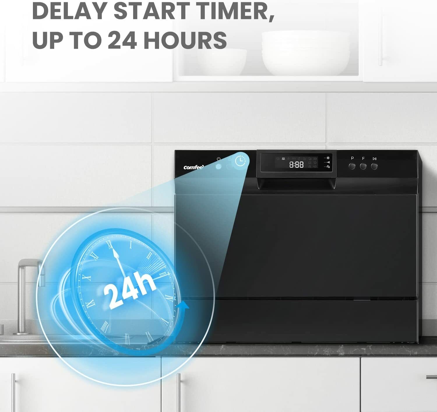 Lavavajillas portátil de encimera Comfee de 21.6 pulgadas (Negro) Certificado ENERGY STAR, Nivel de sonido muy tranquilo de 49 decibeles CDC22P1BBB