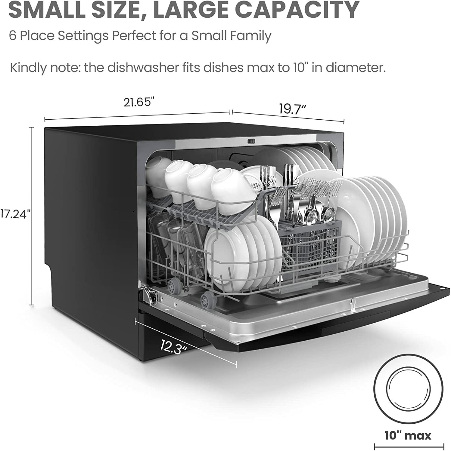 Lavavajillas portátil de encimera Comfee de 21.6 pulgadas (Negro) Certificado ENERGY STAR, Nivel de sonido muy tranquilo de 49 decibeles CDC22P1BBB