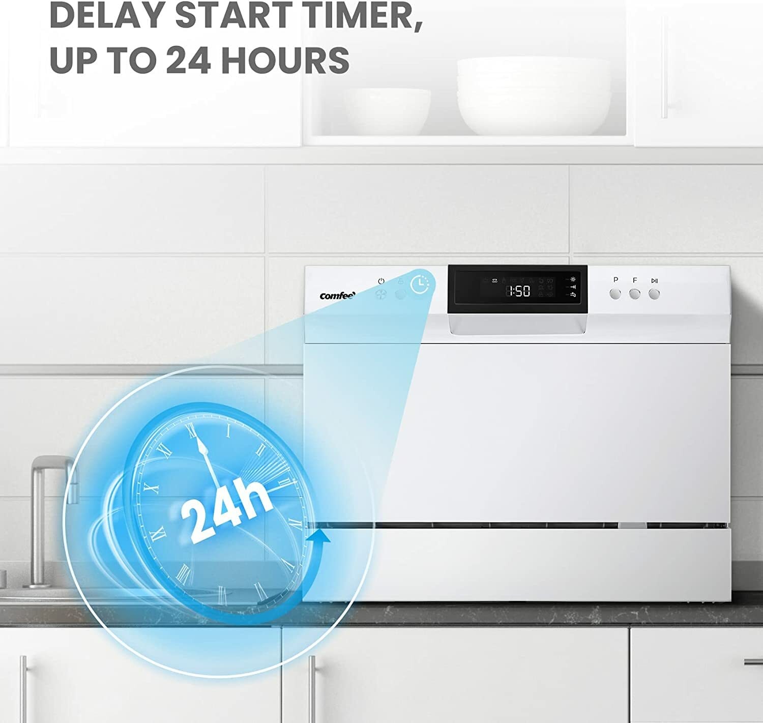 Lavavajillas portátil de encimera Comfee de 21.6 pulgadas (Blanco) Certificado ENERGY STAR, Nivel de Sonido muy tranquilo de 49 decibeles CDC22P2AWW
