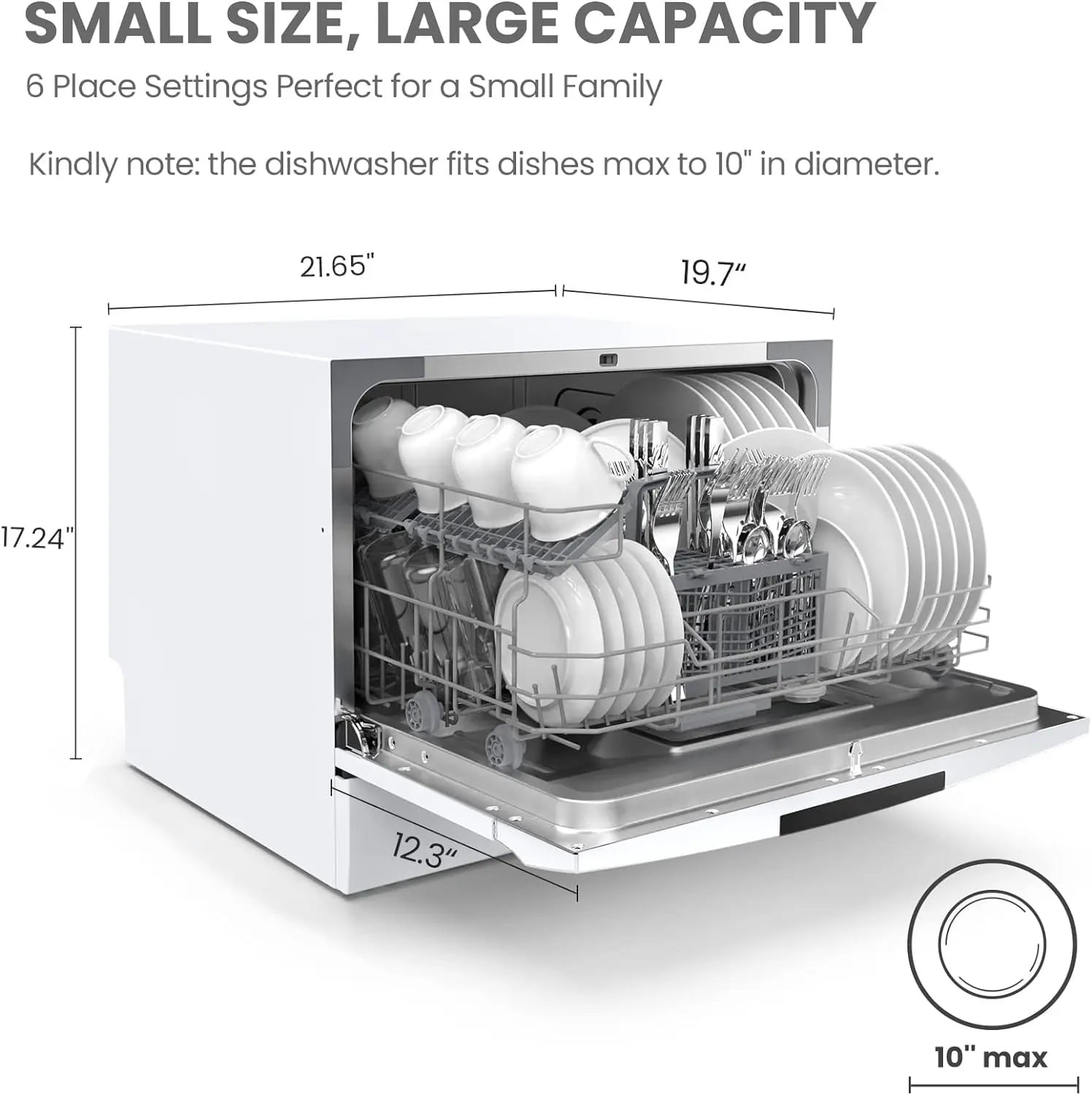 Lavavajillas portátil de encimera Comfee de 21.6 pulgadas (Blanco) Certificado ENERGY STAR, Nivel de Sonido muy tranquilo de 49 decibeles CDC22P2AWW