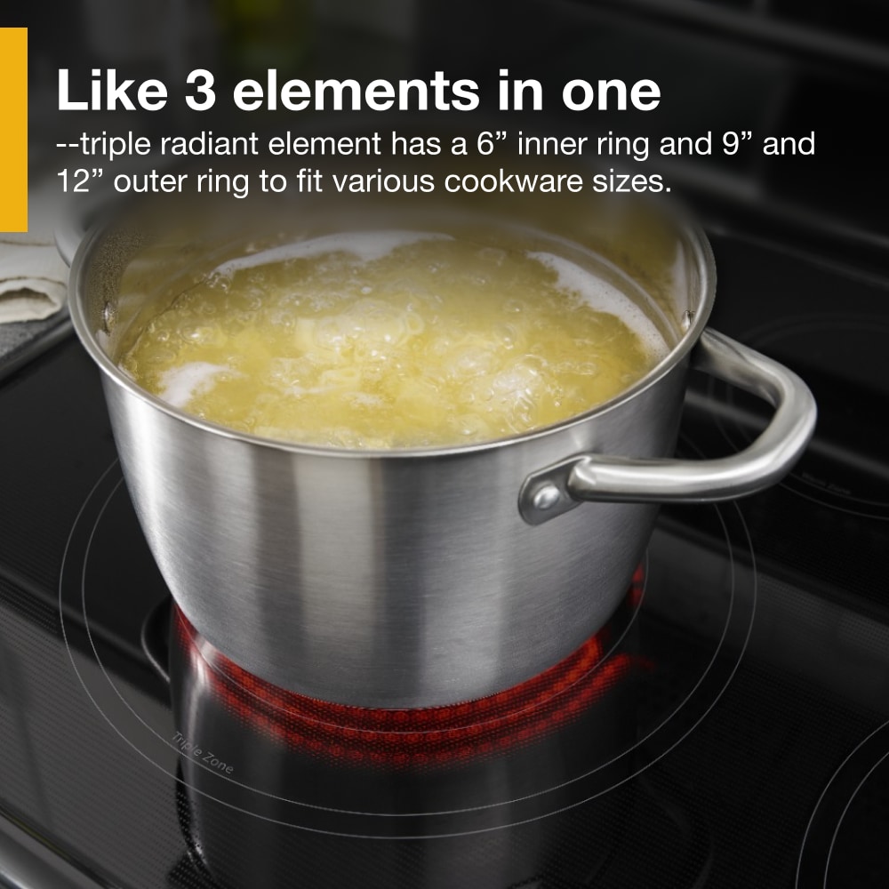 Estufa eléctrica de doble horno independiente con 5 quemadores, horno de convección y cubierta de vidrio de 30 pulgadas de acero inoxidable.