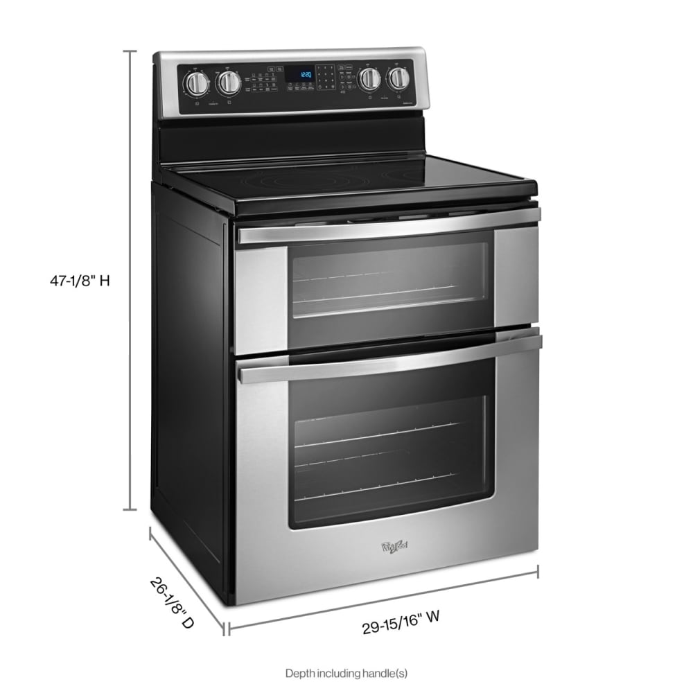 Estufa eléctrica de doble horno independiente con 5 quemadores, horno de convección y cubierta de vidrio de 30 pulgadas de acero inoxidable.