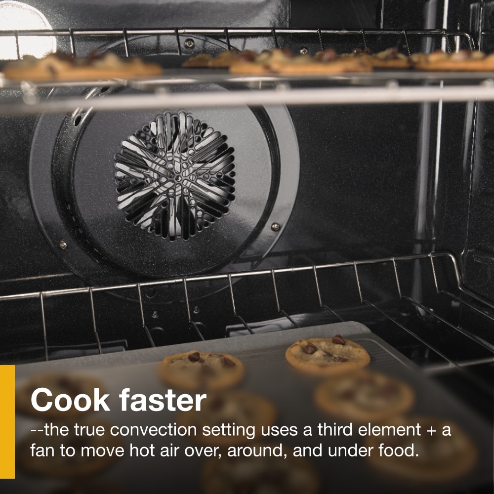 Estufa eléctrica de doble horno independiente con 5 quemadores, horno de convección y cubierta de vidrio de 30 pulgadas de acero inoxidable.