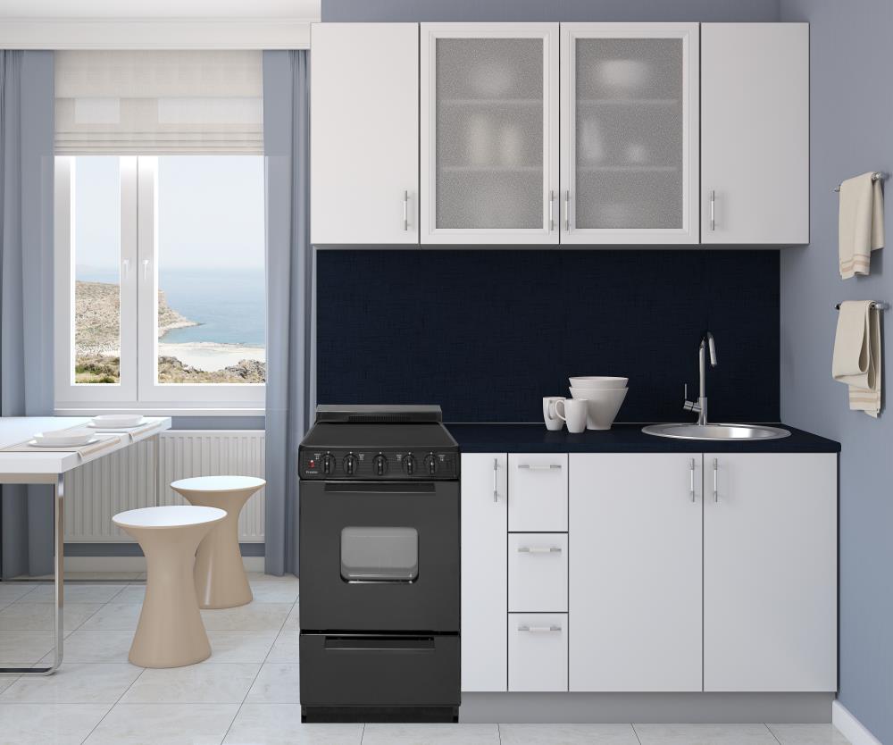 Estufa eléctrica independiente con 4 quemadores y tapa de vidrio de 20 pulgadas, 2.4 pies cúbicos - Negro sobre negro