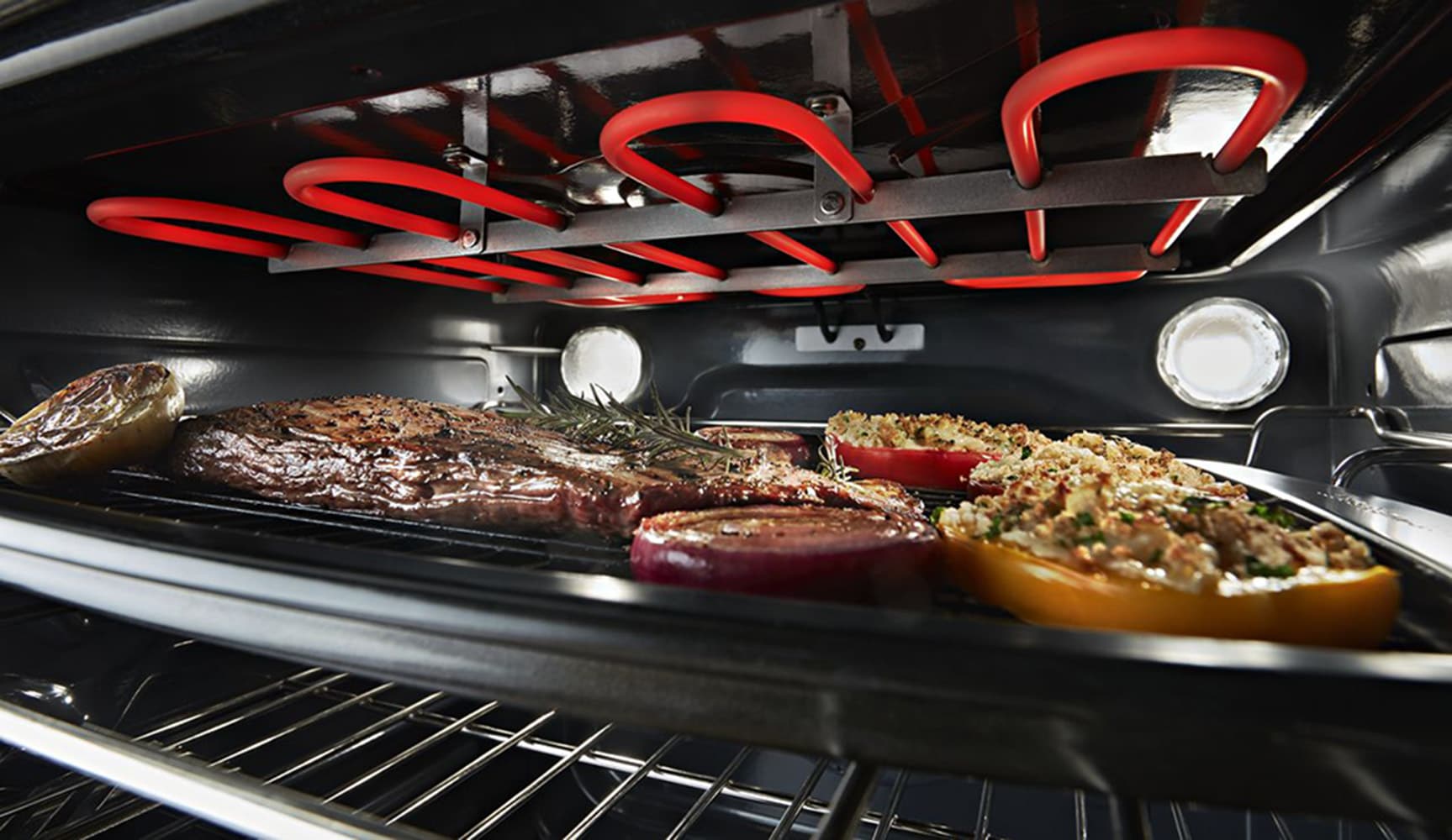 Estufa Eléctrica de Empotrar con Horno de Convección de 6.4 pies cúbicos y 5 Quemadores de Vidrio de 30 pulgadas de KitchenAid (Acabado en Acero Inoxidable Negro con PRINTSHIELD) KSEG700EBS