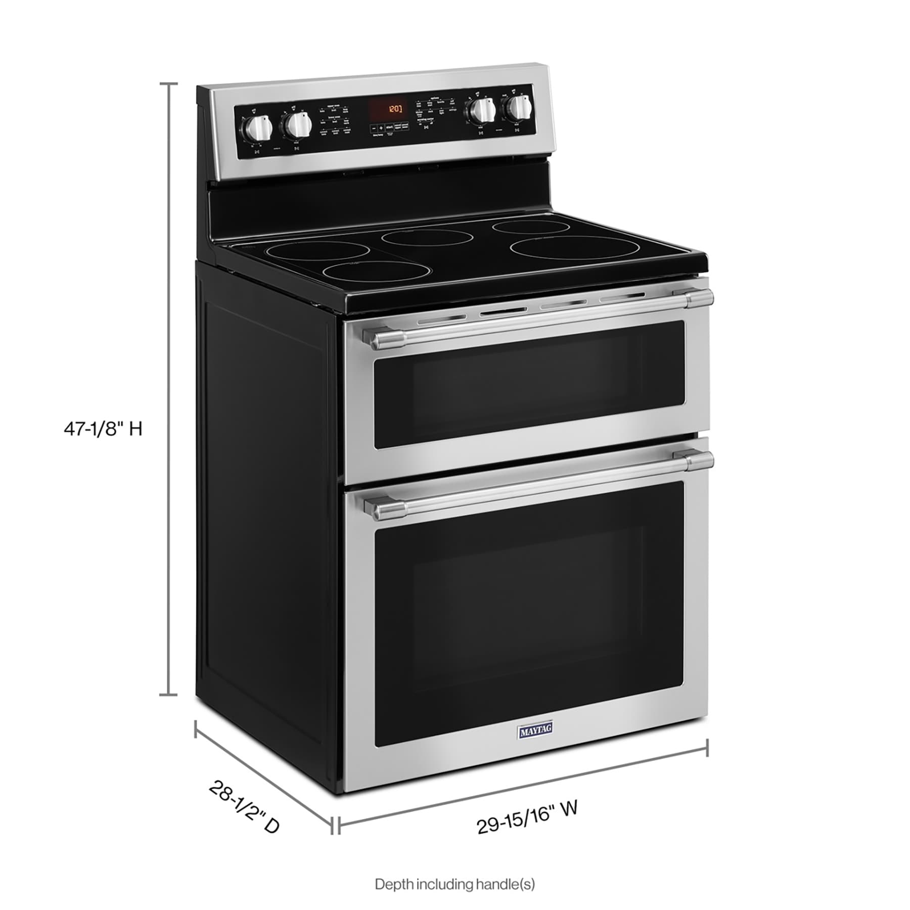 Estufa Eléctrica Doble con Horno de Convección y Cubierta de Vidrio de 30 pulgadas, 5 quemadores y 4.2 pies cúbicos / 2.5 pies cúbicos de capacidad, acero inoxidable resistente a huellas dactilares.