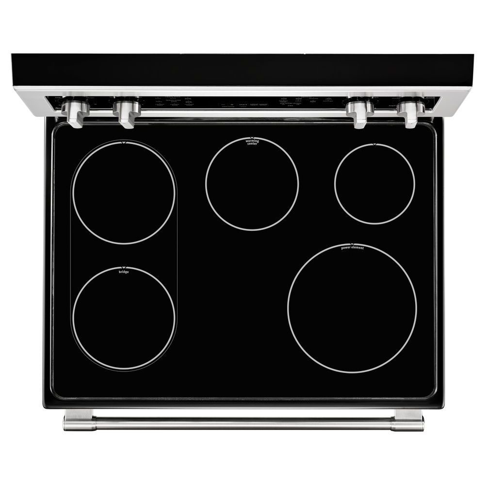 Estufa Eléctrica Doble con Horno de Convección y Cubierta de Vidrio de 30 pulgadas, 5 quemadores y 4.2 pies cúbicos / 2.5 pies cúbicos de capacidad, acero inoxidable resistente a huellas dactilares.