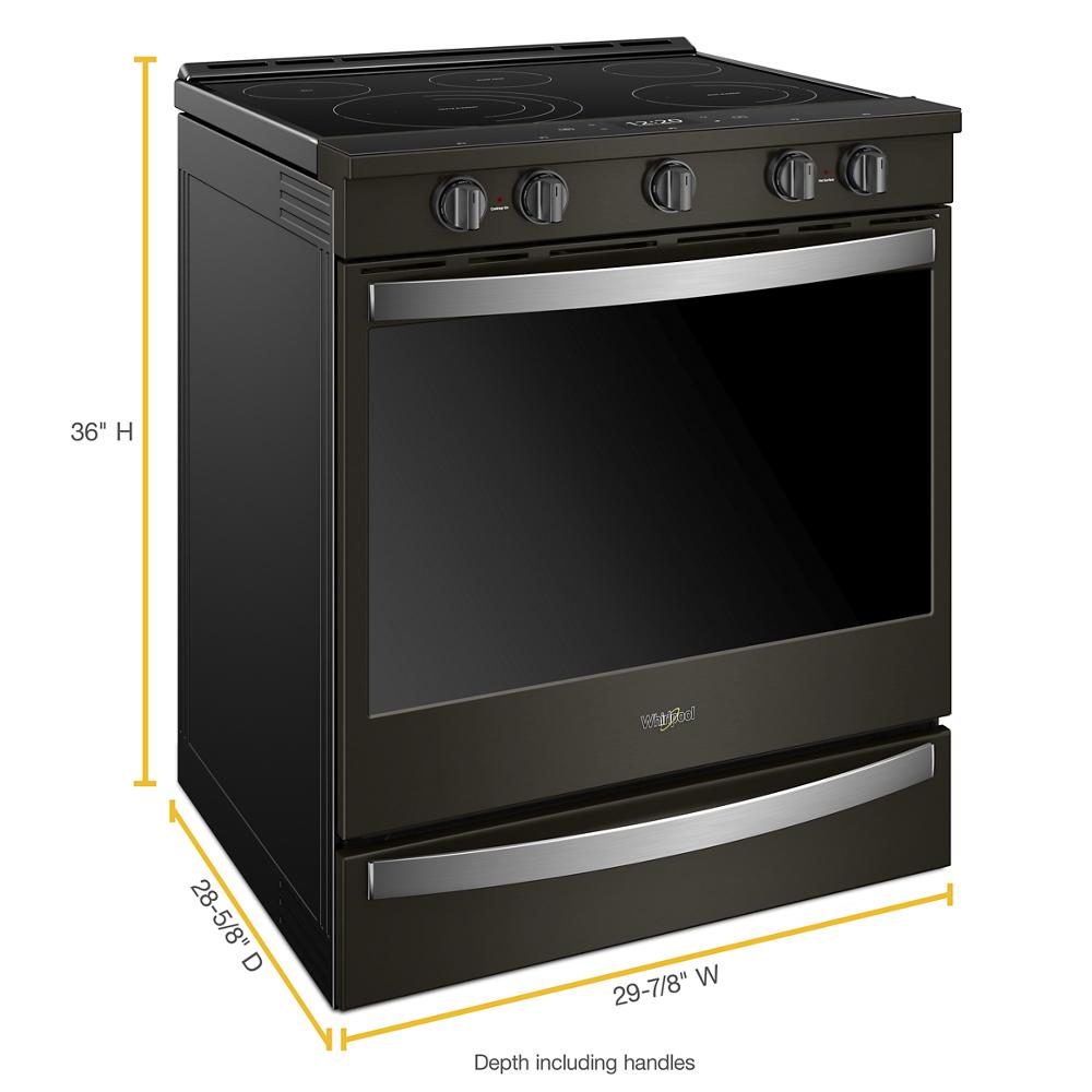 Estufa eléctrica empotrable de vidrio con 5 quemadores y horno de convección con freidora de aire en acero inoxidable negro resistente a las huellas dactilares de 30 pulgadas - Whirlpool WEE750H0HV