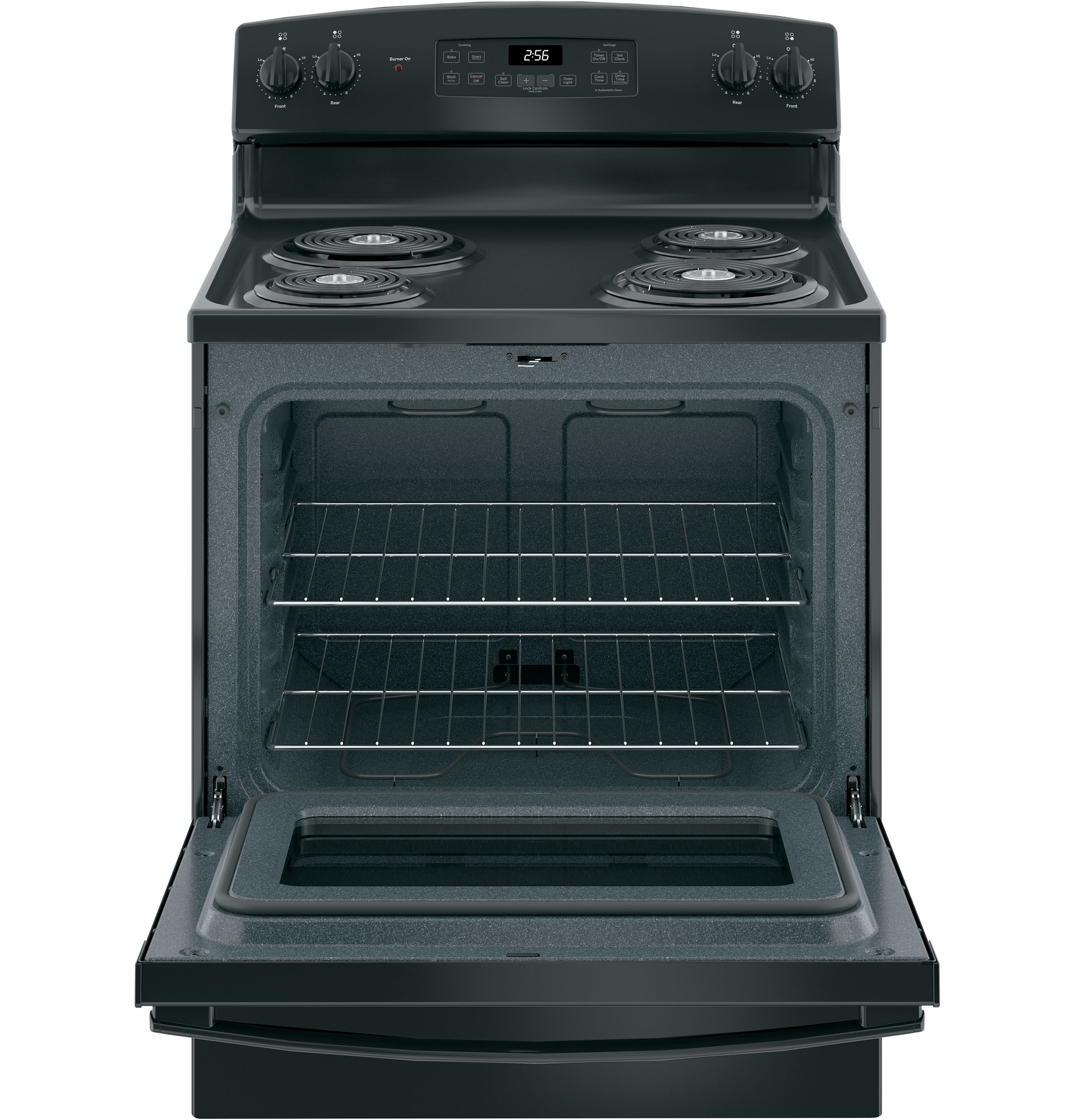 Estufa eléctrica independiente de 30 pulgadas con 4 quemadores y horno de 5.0 pies cúbicos (Negro)