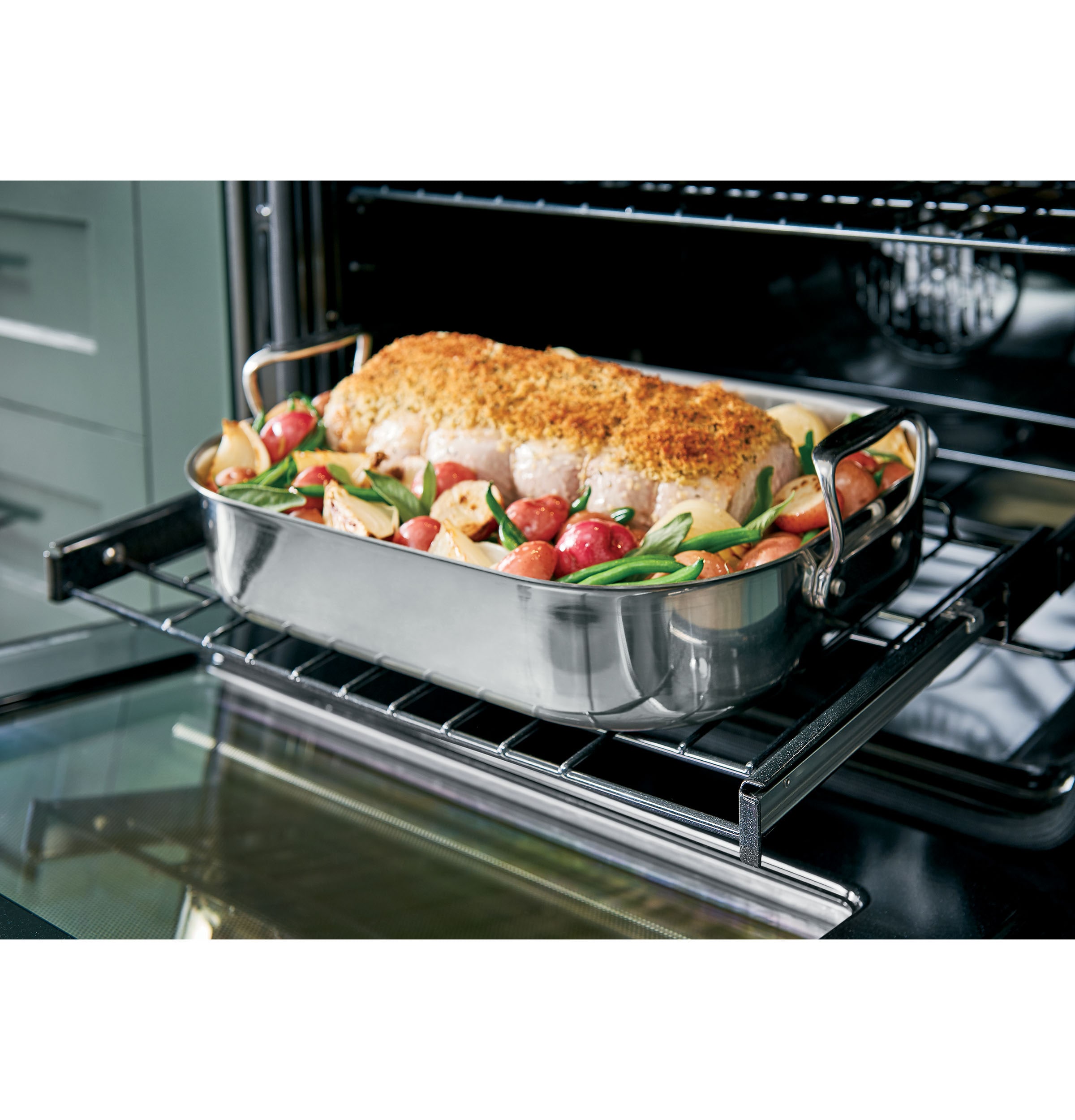 Estufa eléctrica de empotrar con horno de convección de aire frito, 5 quemadores y cubierta de vidrio de 30 pulgadas (5.7 pies cúbicos, acero inoxidable)