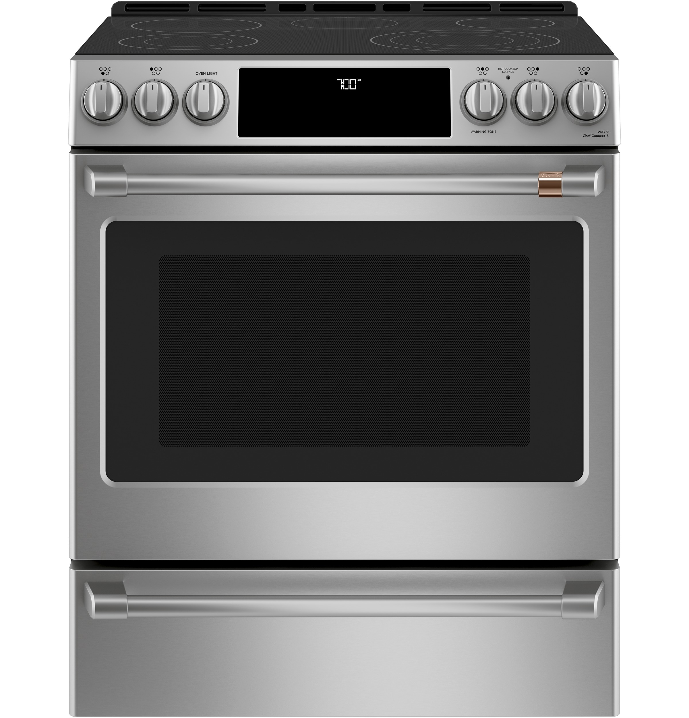 Estufa eléctrica de empotrar con horno de convección de aire frito, 5 quemadores y cubierta de vidrio de 30 pulgadas (5.7 pies cúbicos, acero inoxidable)