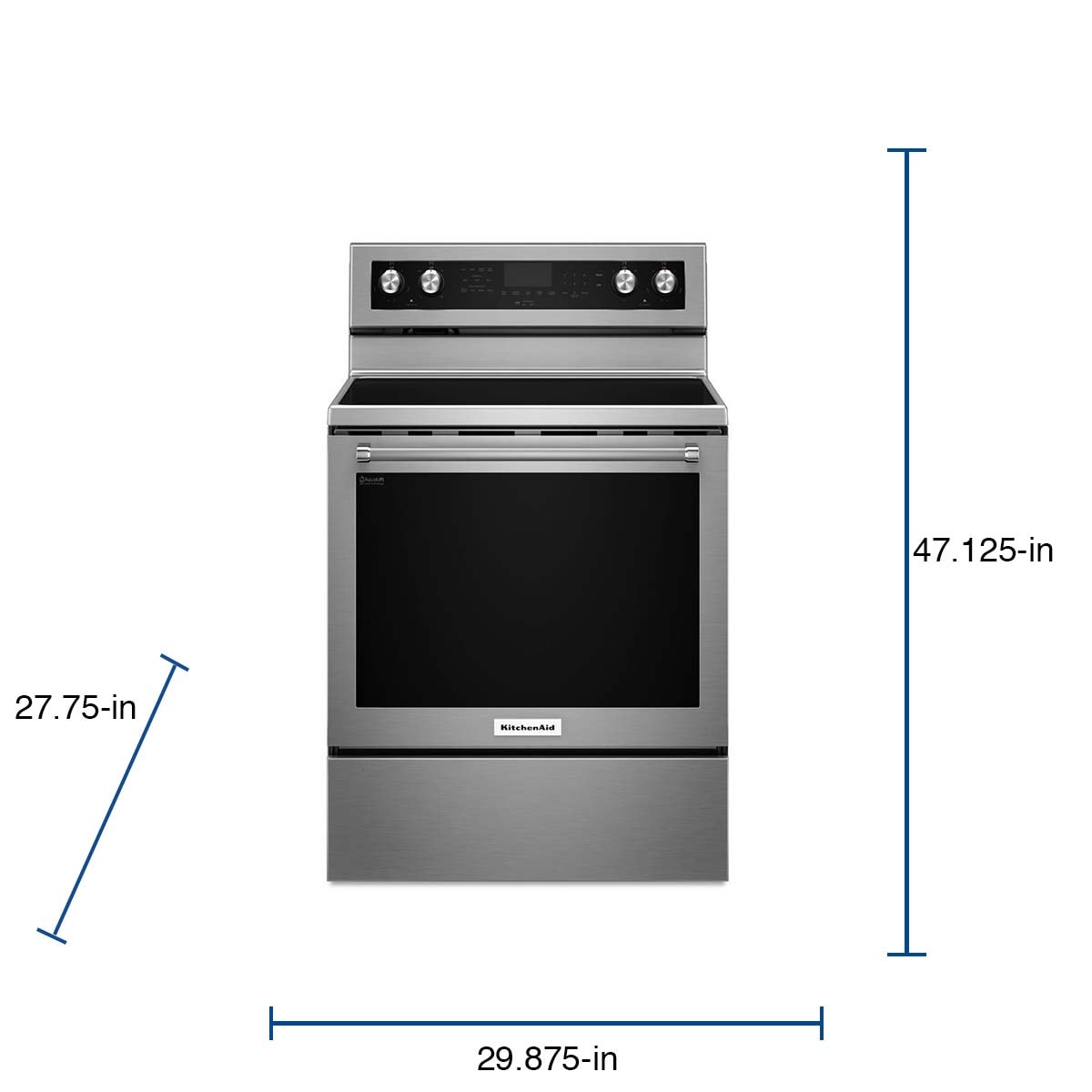 Estufa eléctrica de piso con horno de convección de 6.4 pies cúbicos y 5 quemadores de vidrio de 30 pulgadas en acero inoxidable