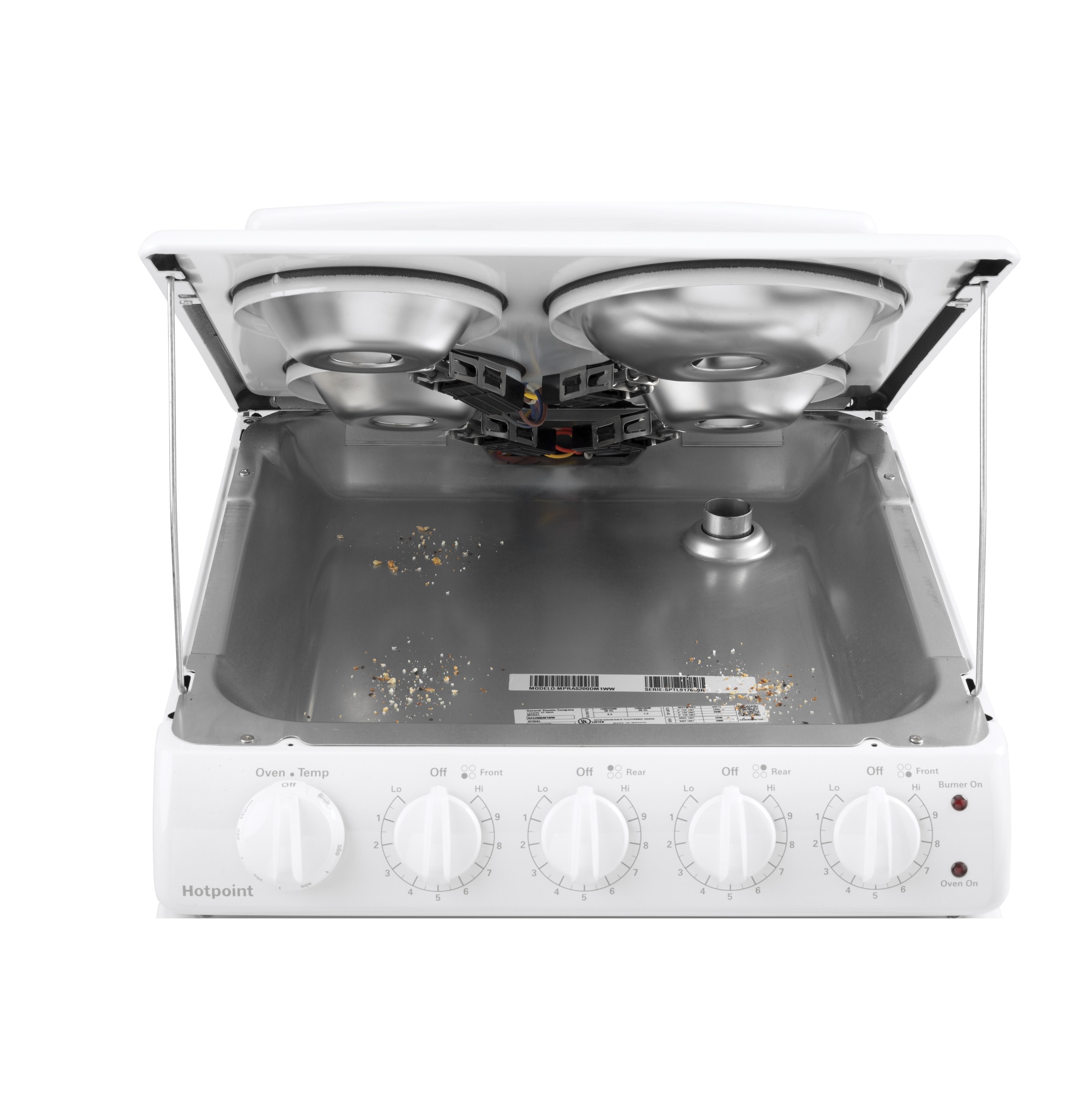 Estufa eléctrica independiente con 4 quemadores y horno de 2.3 pies cúbicos Hotpoint de 20 pulgadas (Blanca) RAS200DMWW