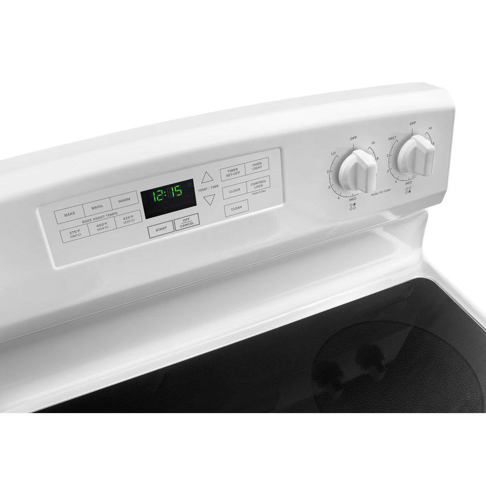 Estufa eléctrica independiente con tapa de vidrio de 30 pulgadas y 4 quemadores, 4.8 pies cúbicos - Blanco