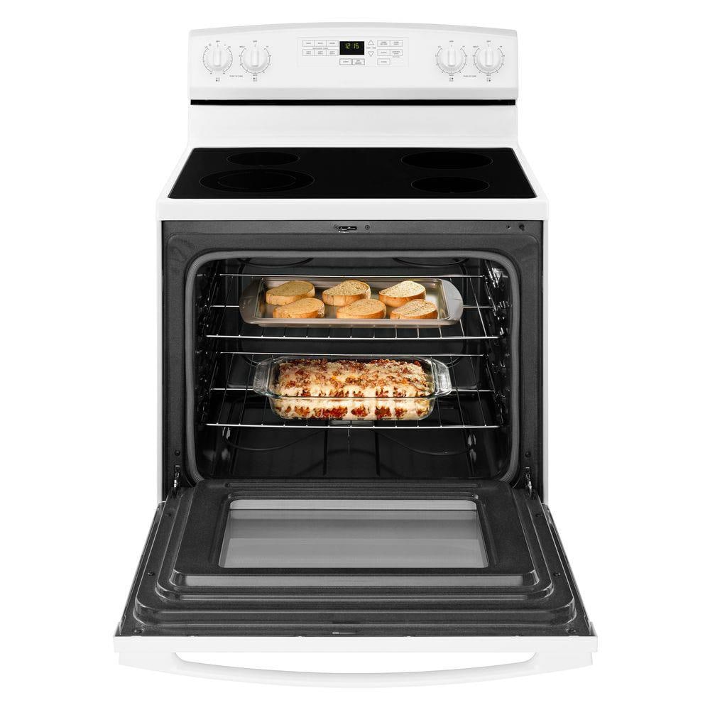 Estufa eléctrica independiente con tapa de vidrio de 30 pulgadas y 4 quemadores, 4.8 pies cúbicos - Blanco
