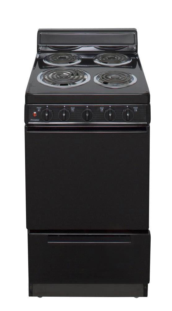 "Estufa eléctrica independiente de 20 pulgadas con 4 quemadores y 2.4 pies cúbicos en color negro"