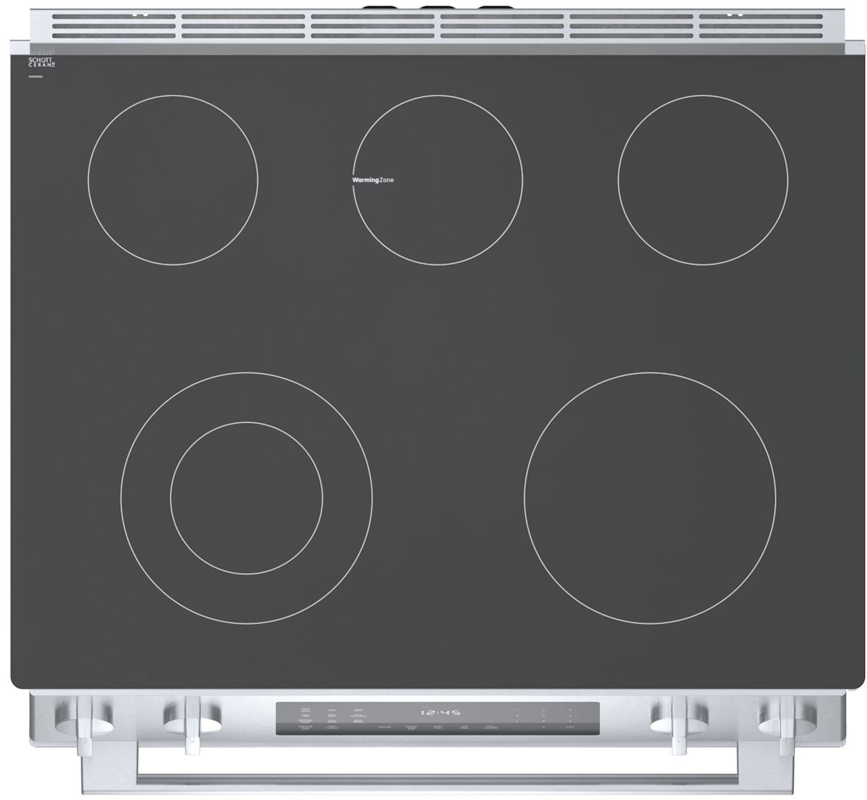 Estufa eléctrica deslizable de 30 pulgadas de la serie 800 de vidrio con 5 quemadores, horno de convección de 4.6 pies cúbicos y recubrimiento WipeClean (acero inoxidable) HEI8056U de Bosch.