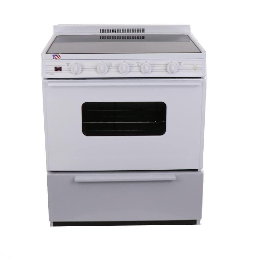 Estufa eléctrica independiente con tapa de vidrio y 4 quemadores, 3.9 pies cúbicos, color blanco sobre blanco