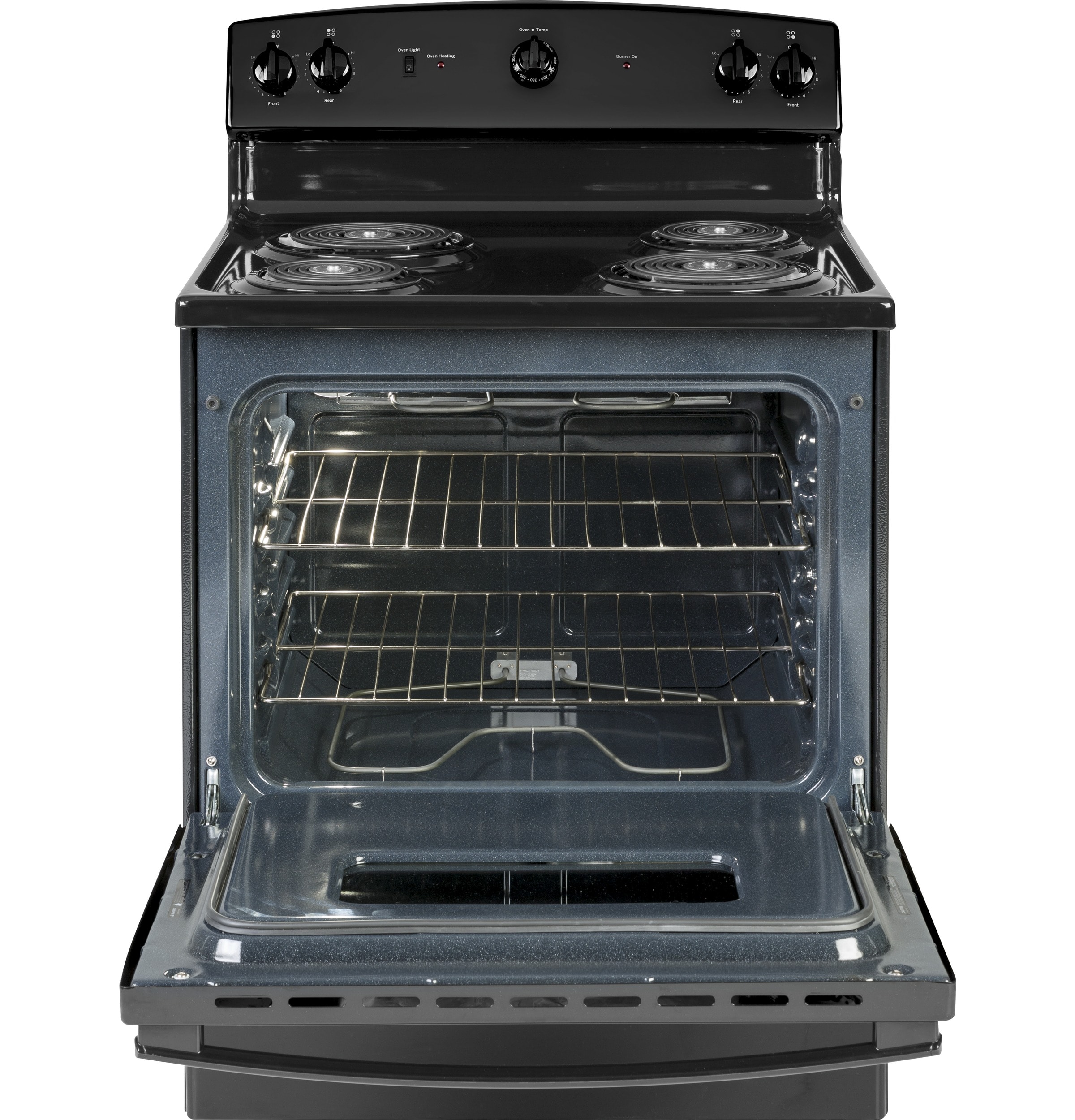 Estufa eléctrica independiente de 30 pulgadas con 4 quemadores y 5.0 pies cúbicos (Negro)