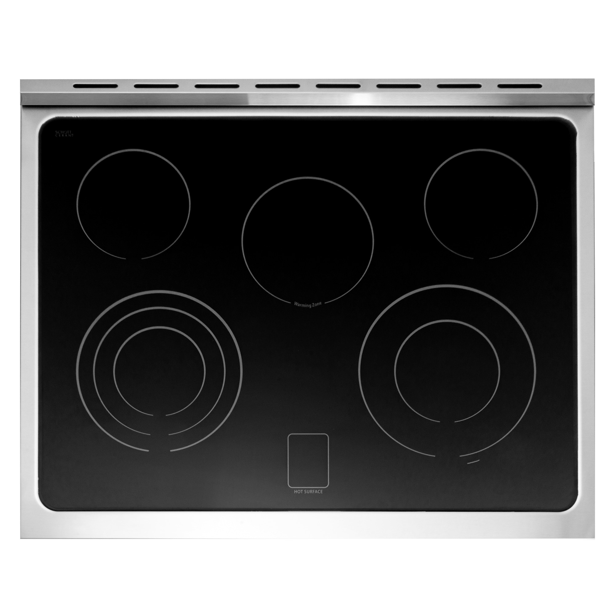 Estufa eléctrica independiente con quemadores de vidrio y horno de convección de 5 pies cúbicos (acero inoxidable)
