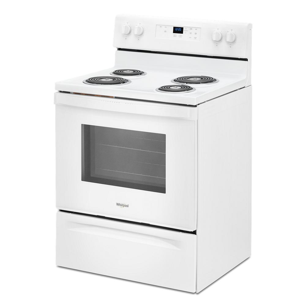 Estufa eléctrica independiente Whirlpool de 30 pulgadas con 4 quemadores y 4.8 pies cúbicos (Blanca) WFC150M0JW