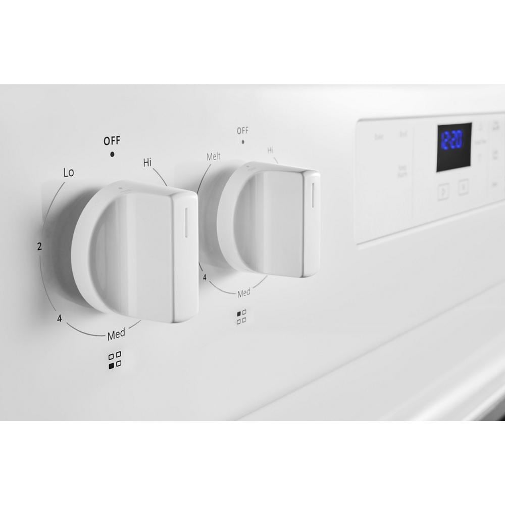 Estufa eléctrica independiente Whirlpool de 30 pulgadas con 4 quemadores y 4.8 pies cúbicos (Blanca) WFC150M0JW
