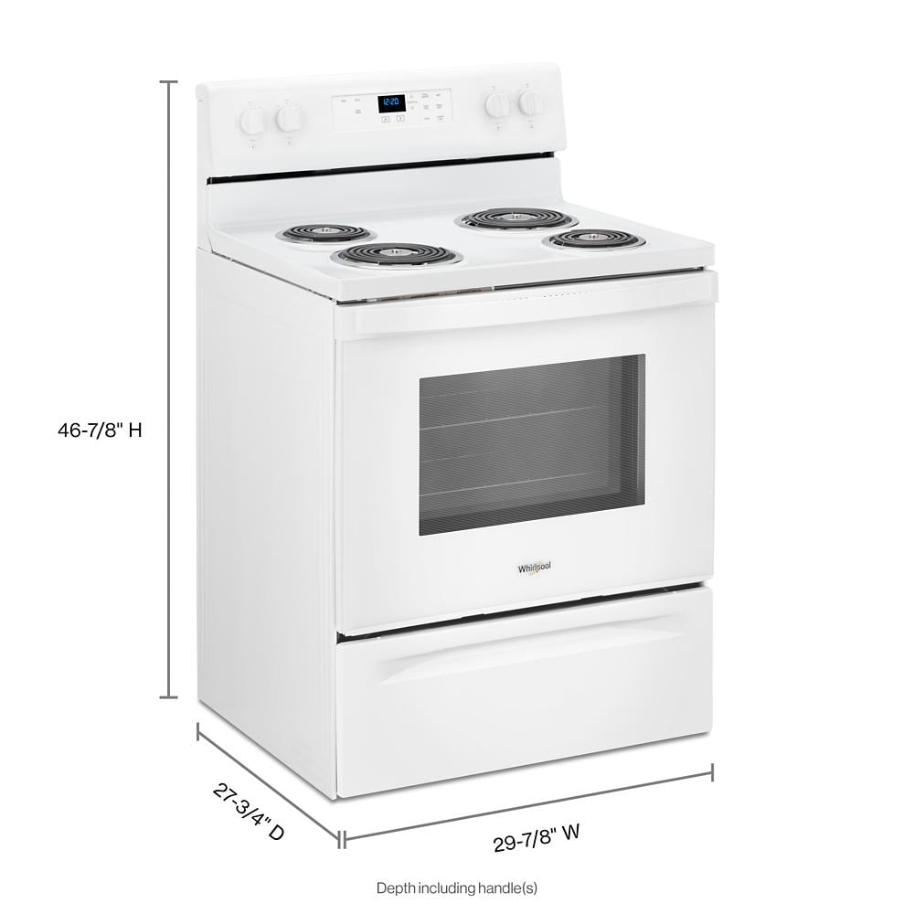 Estufa eléctrica independiente Whirlpool de 30 pulgadas con 4 quemadores y 4.8 pies cúbicos (Blanca) WFC150M0JW
