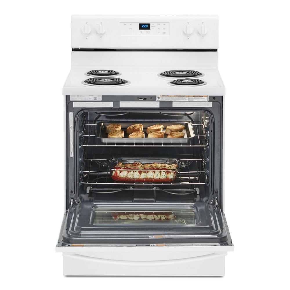 Estufa eléctrica independiente Whirlpool de 30 pulgadas con 4 quemadores y 4.8 pies cúbicos (Blanca) WFC150M0JW