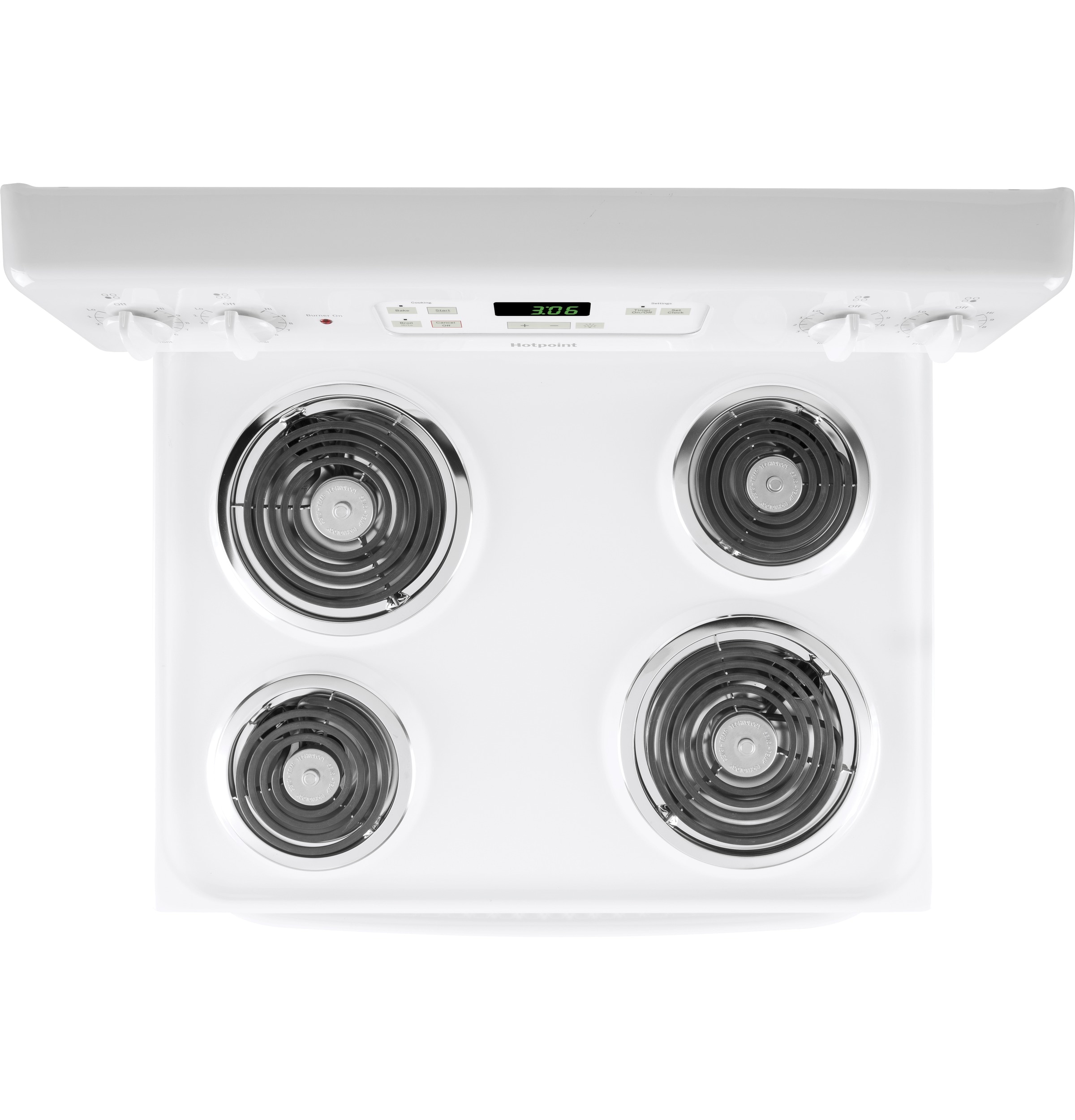 Estufa Eléctrica Independiente de 4 quemadores y 5.0 pies cúbicos Hotpoint de 30 pulgadas (Blanca) RBS360DMWW
