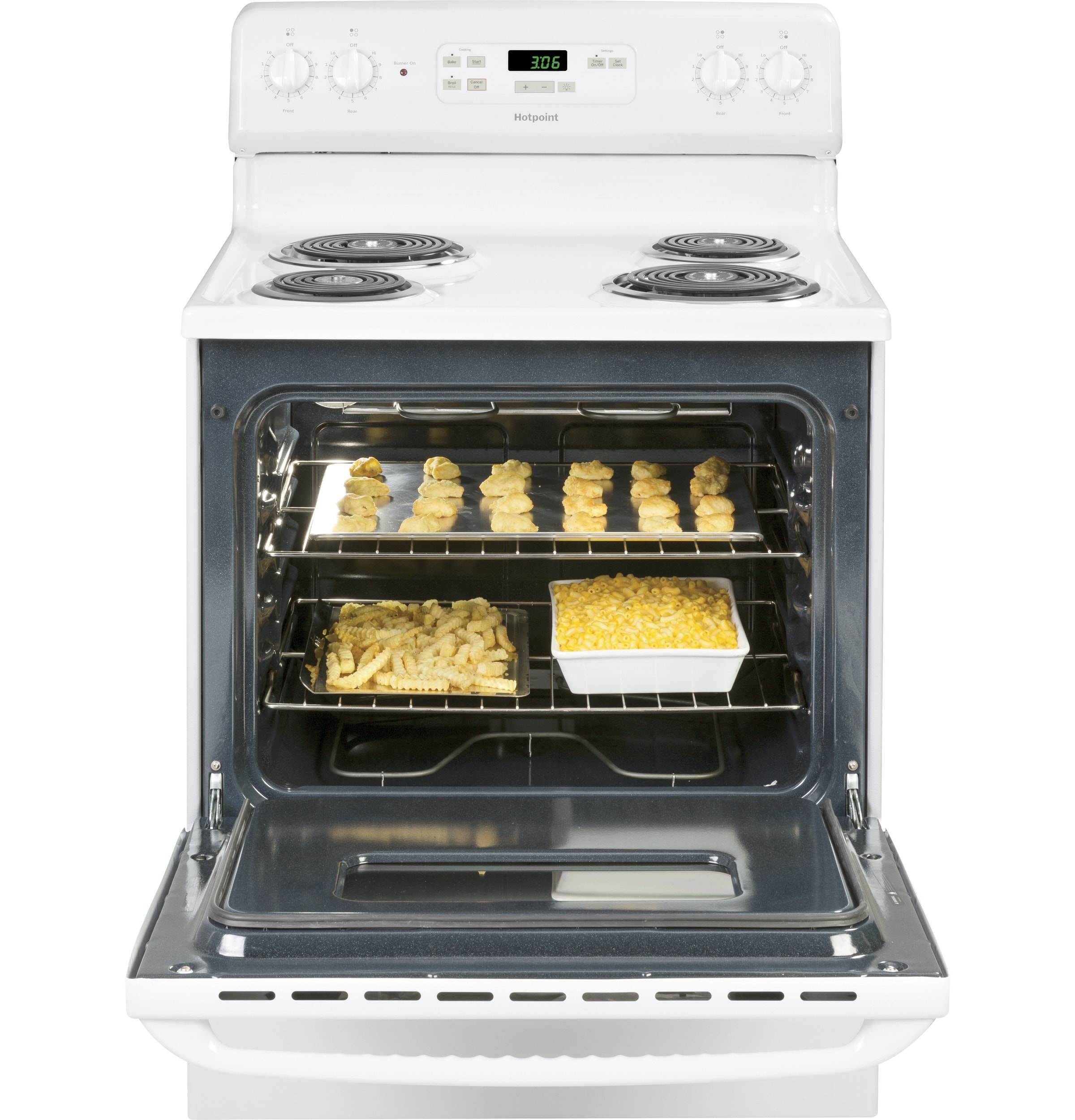 Estufa Eléctrica Independiente de 4 quemadores y 5.0 pies cúbicos Hotpoint de 30 pulgadas (Blanca) RBS360DMWW