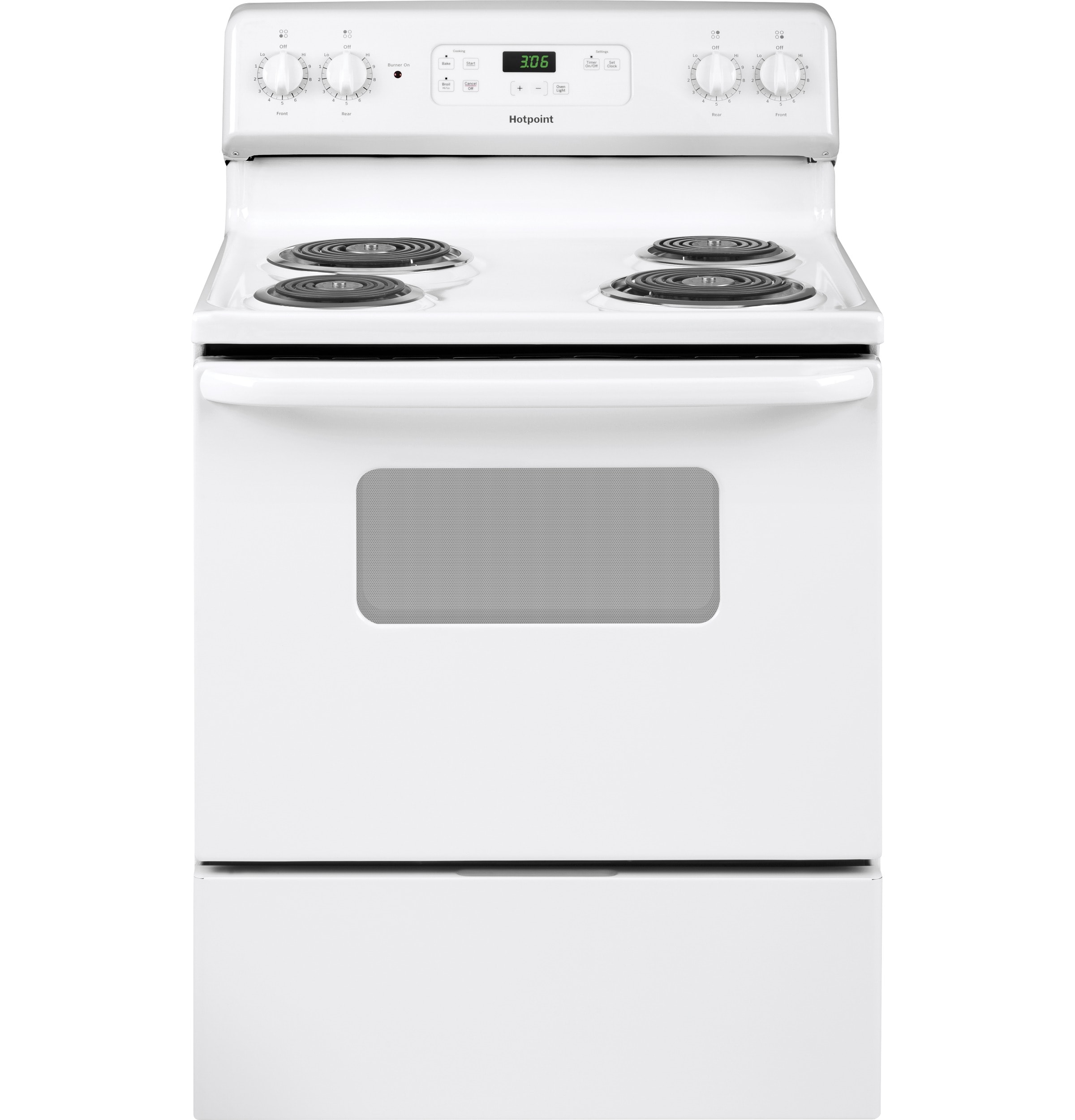 Estufa Eléctrica Independiente de 4 quemadores y 5.0 pies cúbicos Hotpoint de 30 pulgadas (Blanca) RBS360DMWW