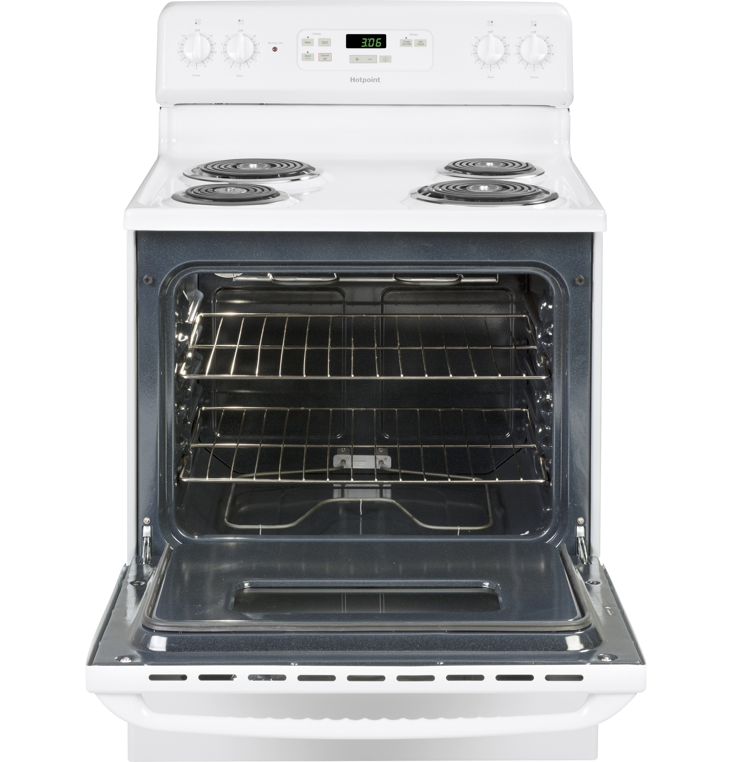 Estufa Eléctrica Independiente de 4 quemadores y 5.0 pies cúbicos Hotpoint de 30 pulgadas (Blanca) RBS360DMWW
