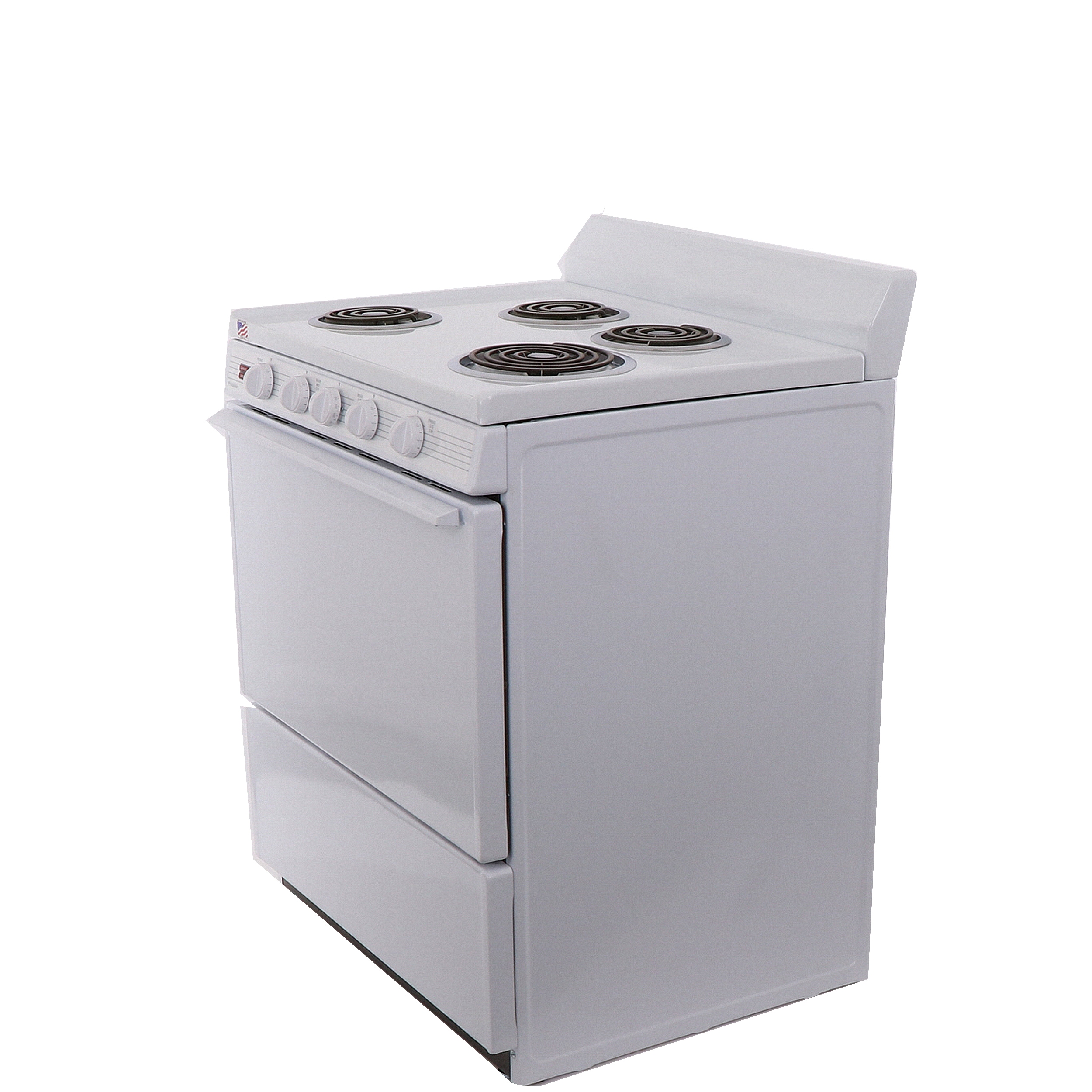 Estufa eléctrica independiente de 30 pulgadas con 4 quemadores y 3.9 pies cúbicos en color blanco.